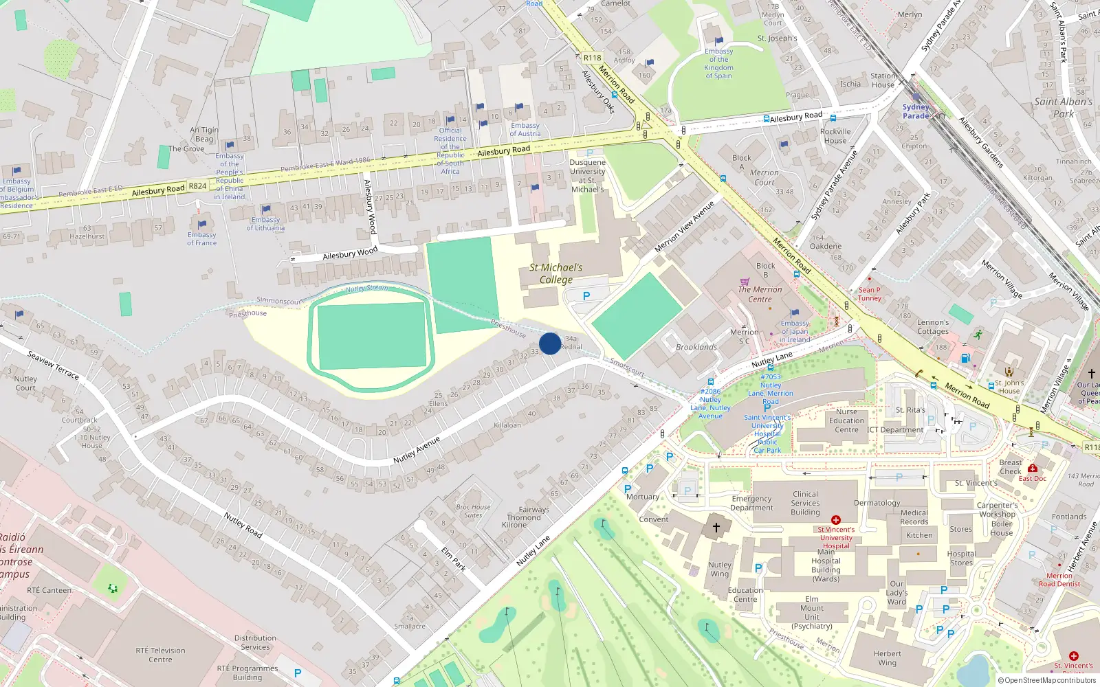 Overhead map showing the location of 34 Nutley Avenue, Priesthouse