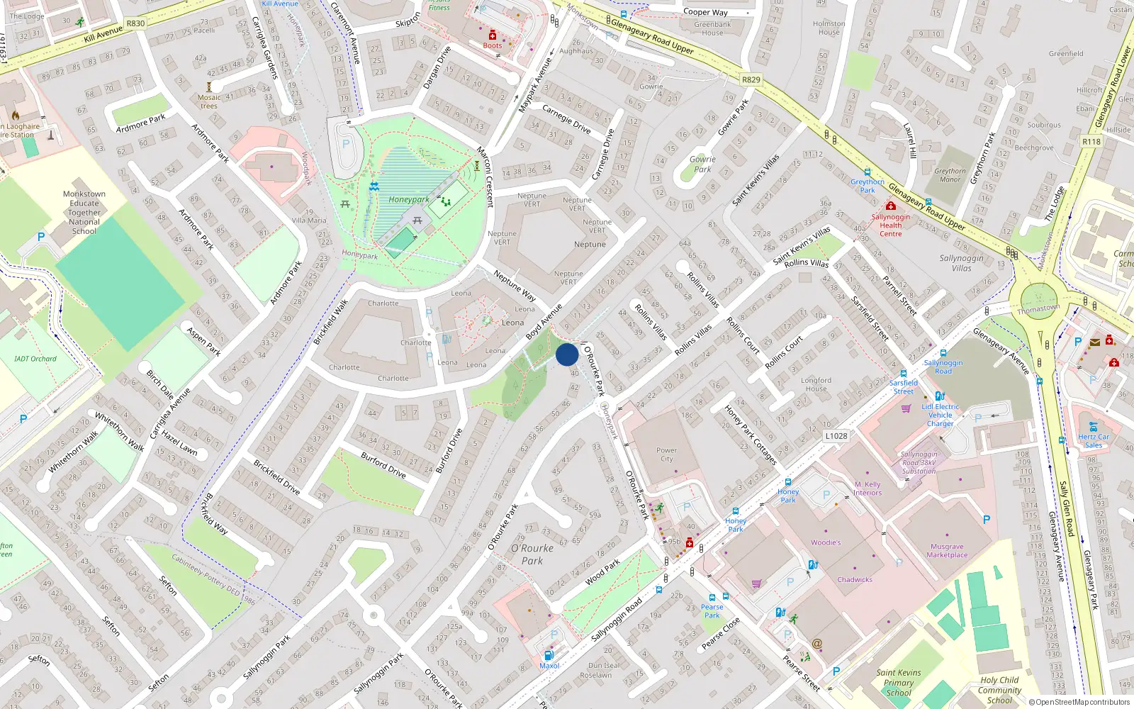 Overhead map showing the location of 34 O'Rourke Park, Sallynoggin