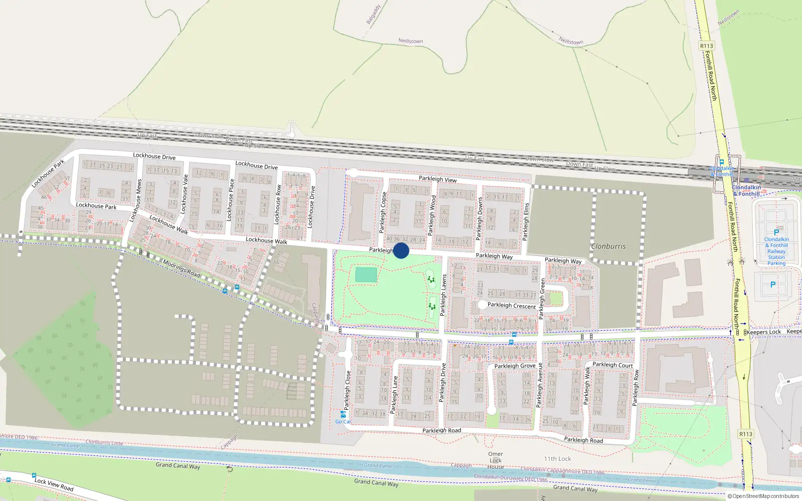 Overhead map showing the location of 34 Parkleigh Way, Lucan