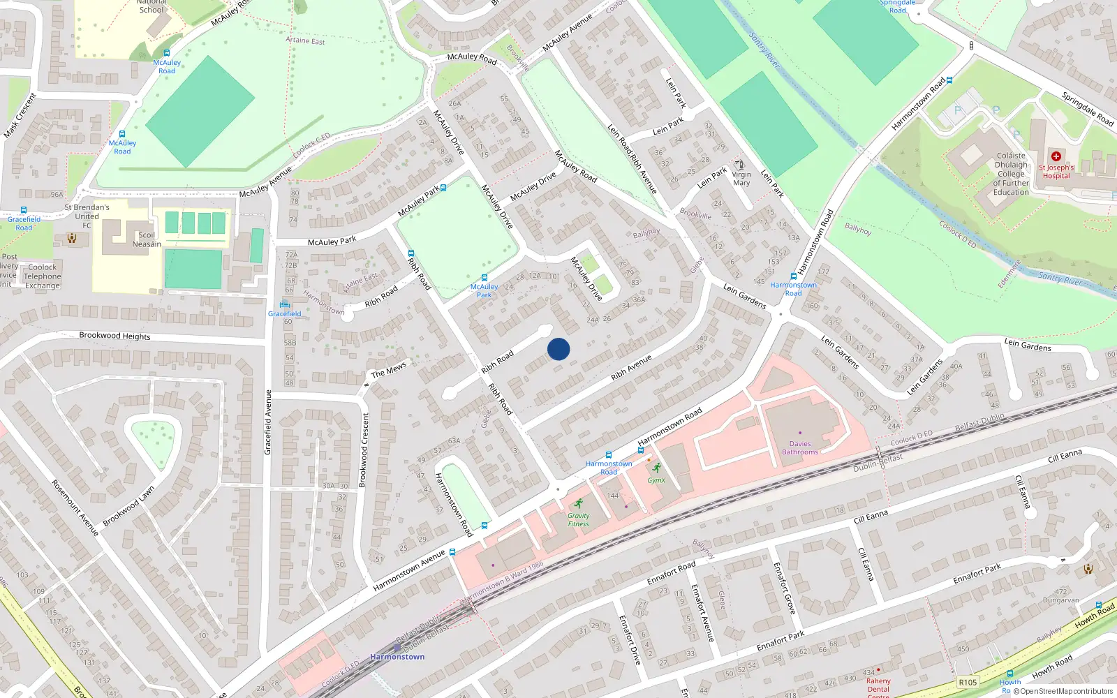 Overhead map showing the location of 34 Ribh Road, Dublin 5