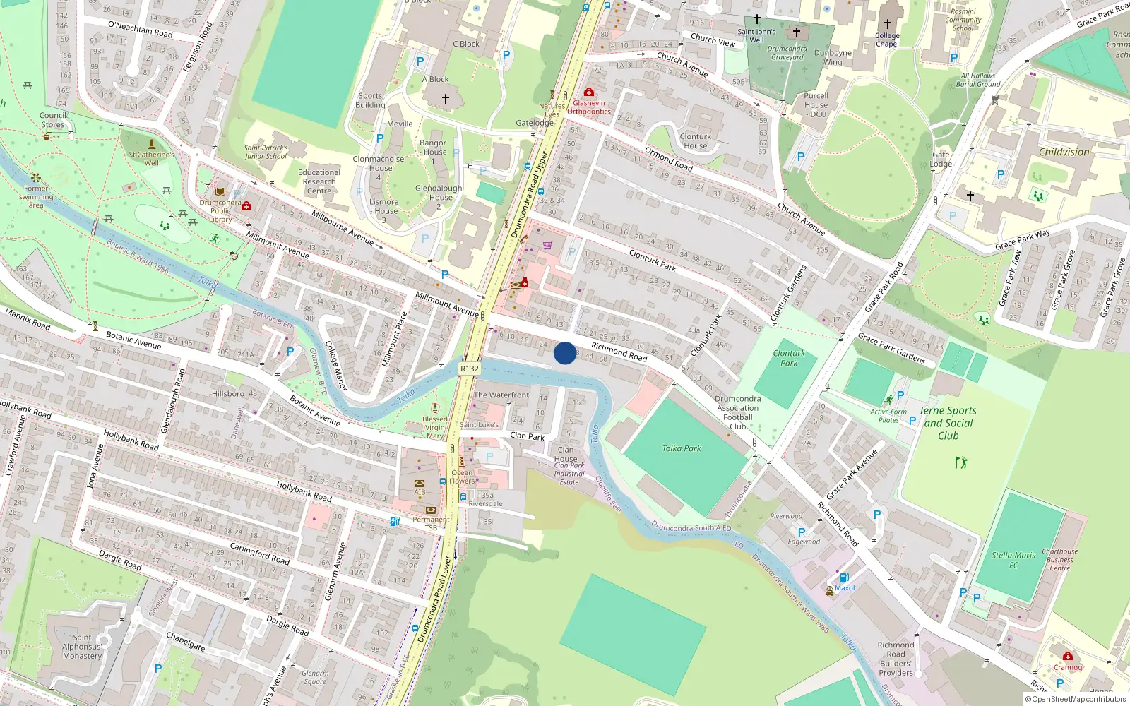 Overhead map showing the location of 34 Richmond Road, Dublin 3