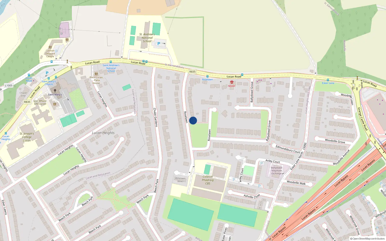 Overhead map showing the location of 34 Roselawn, Lucan