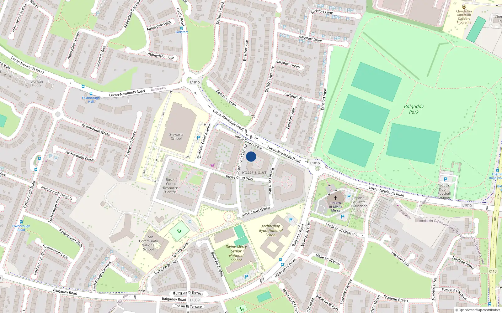 Overhead map showing the location of 34 Rosse Court Terrace, Lucan
