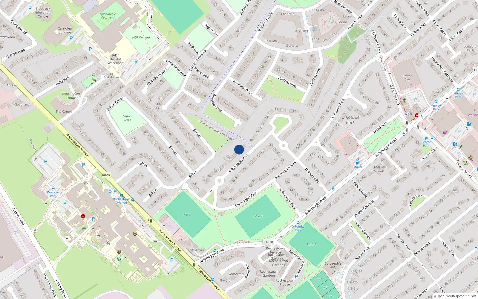 Overhead map showing the location of 34 Sallynoggin Park, Sallynoggin