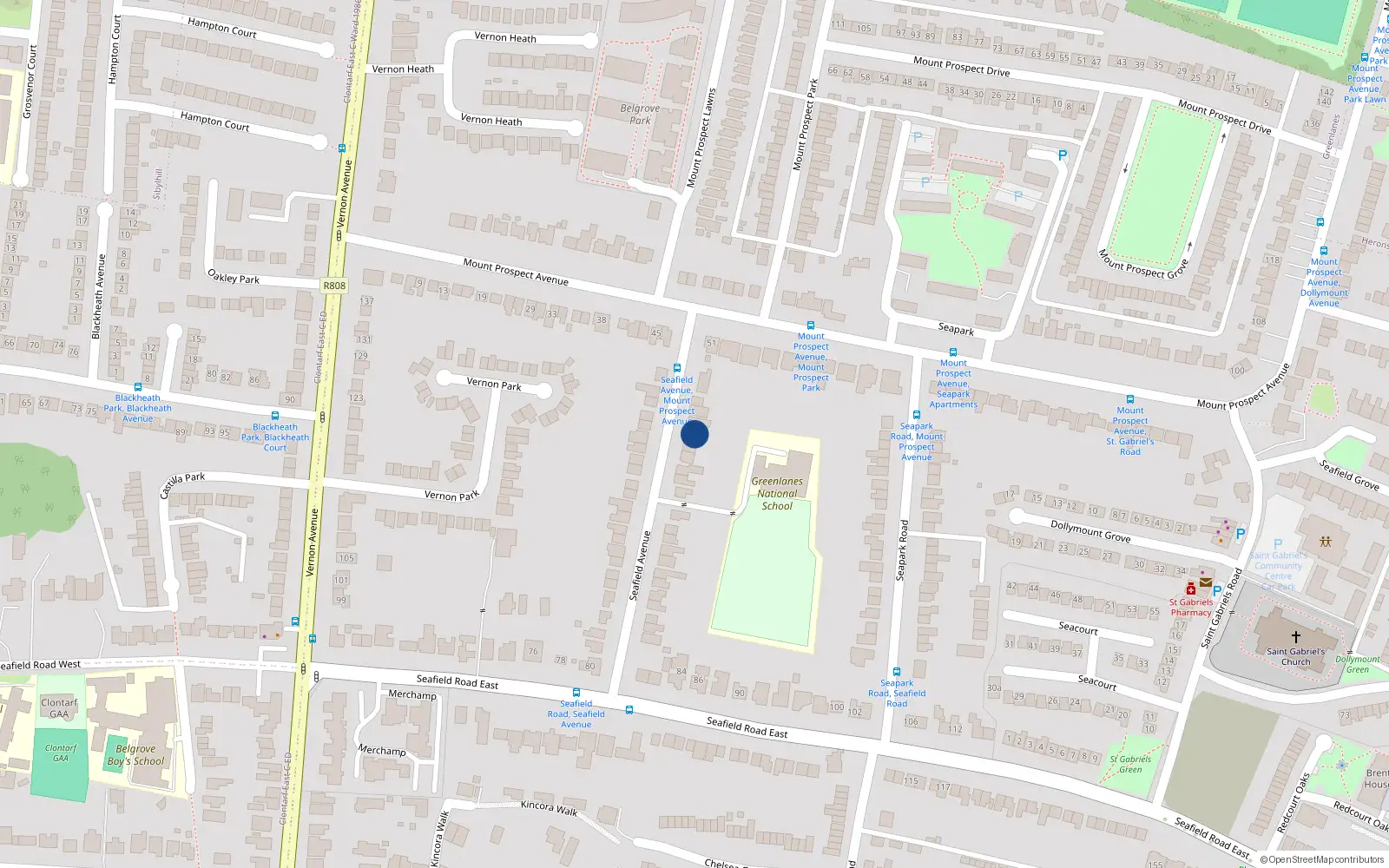 Overhead map showing the location of 34 Seafield Avenue, Dublin 3