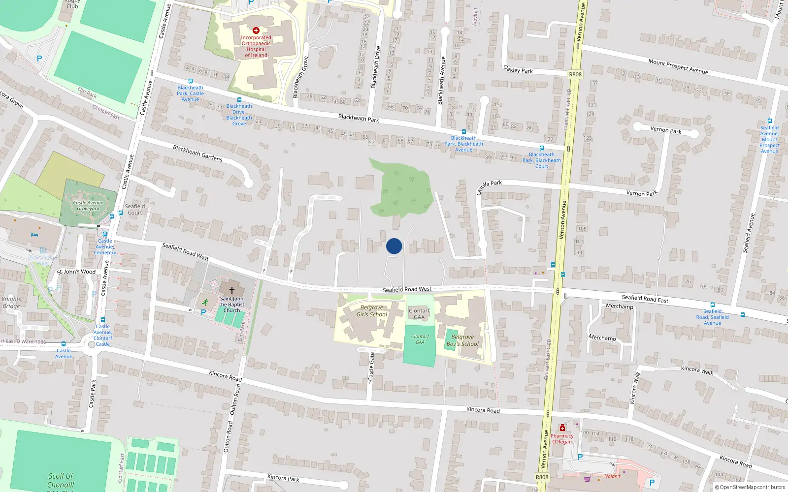 Overhead map showing the location of 34 Seafield Road West, Dublin 3