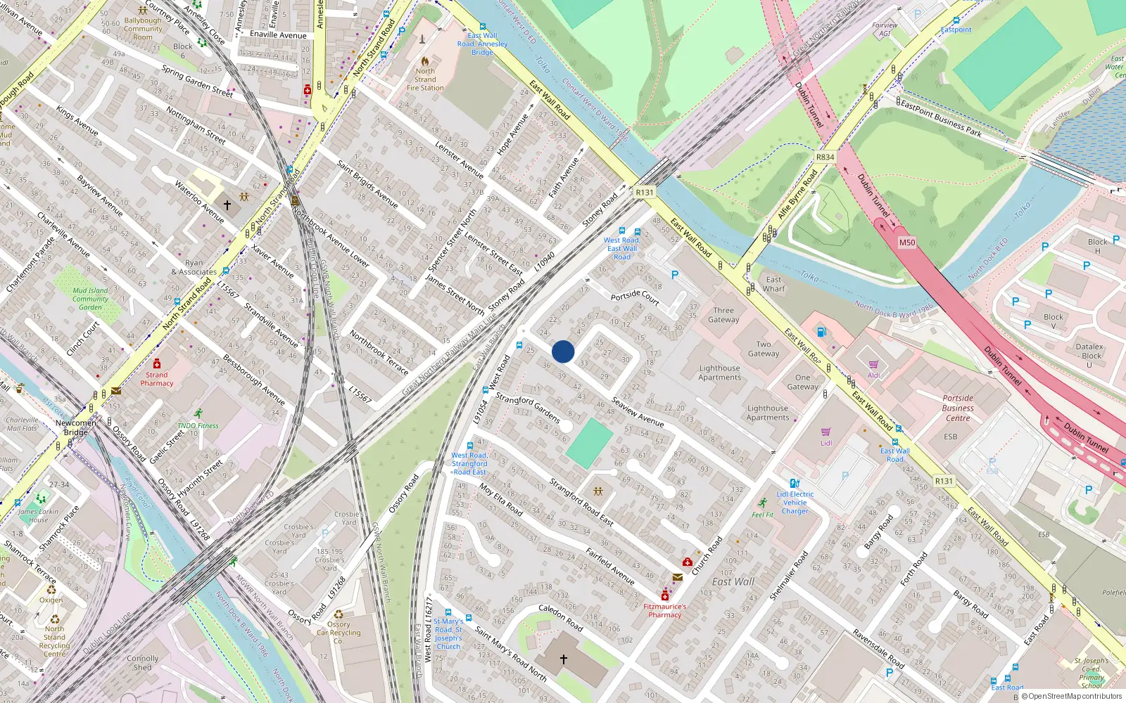 Overhead map showing the location of 34 Seaview Avenue East, Dublin 3