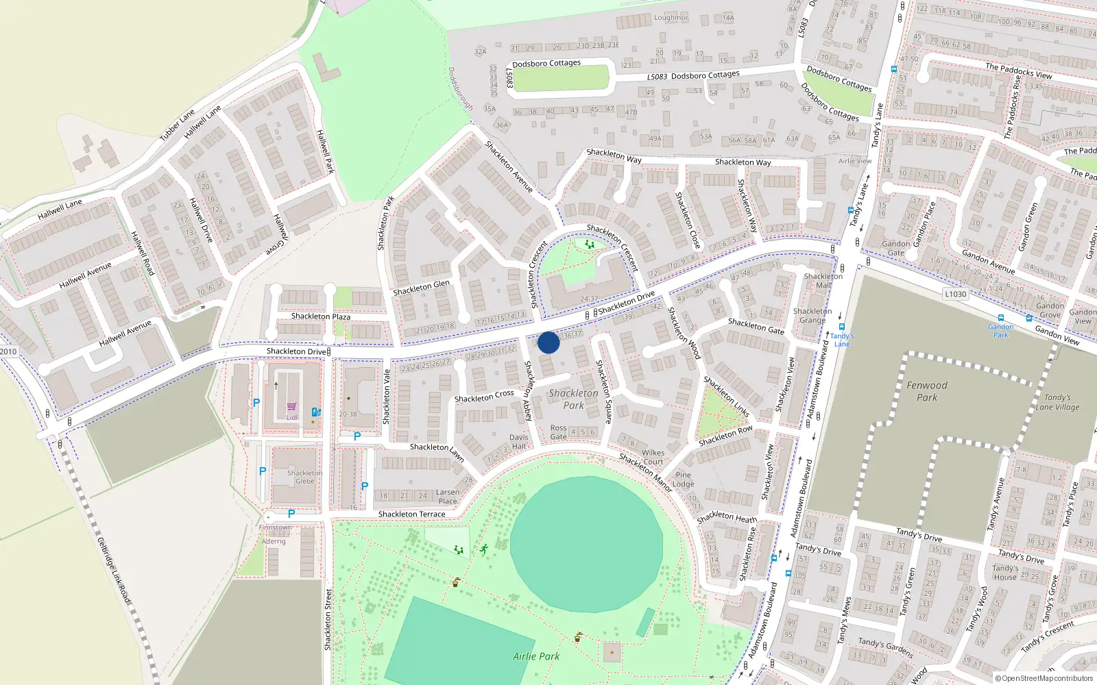 Overhead map showing the location of 34 Shackleton Drive, Finnstown