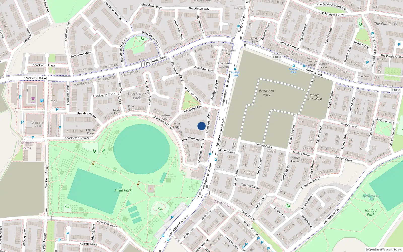Overhead map showing the location of 34 Shackleton View, Shackleton Park, Lucan