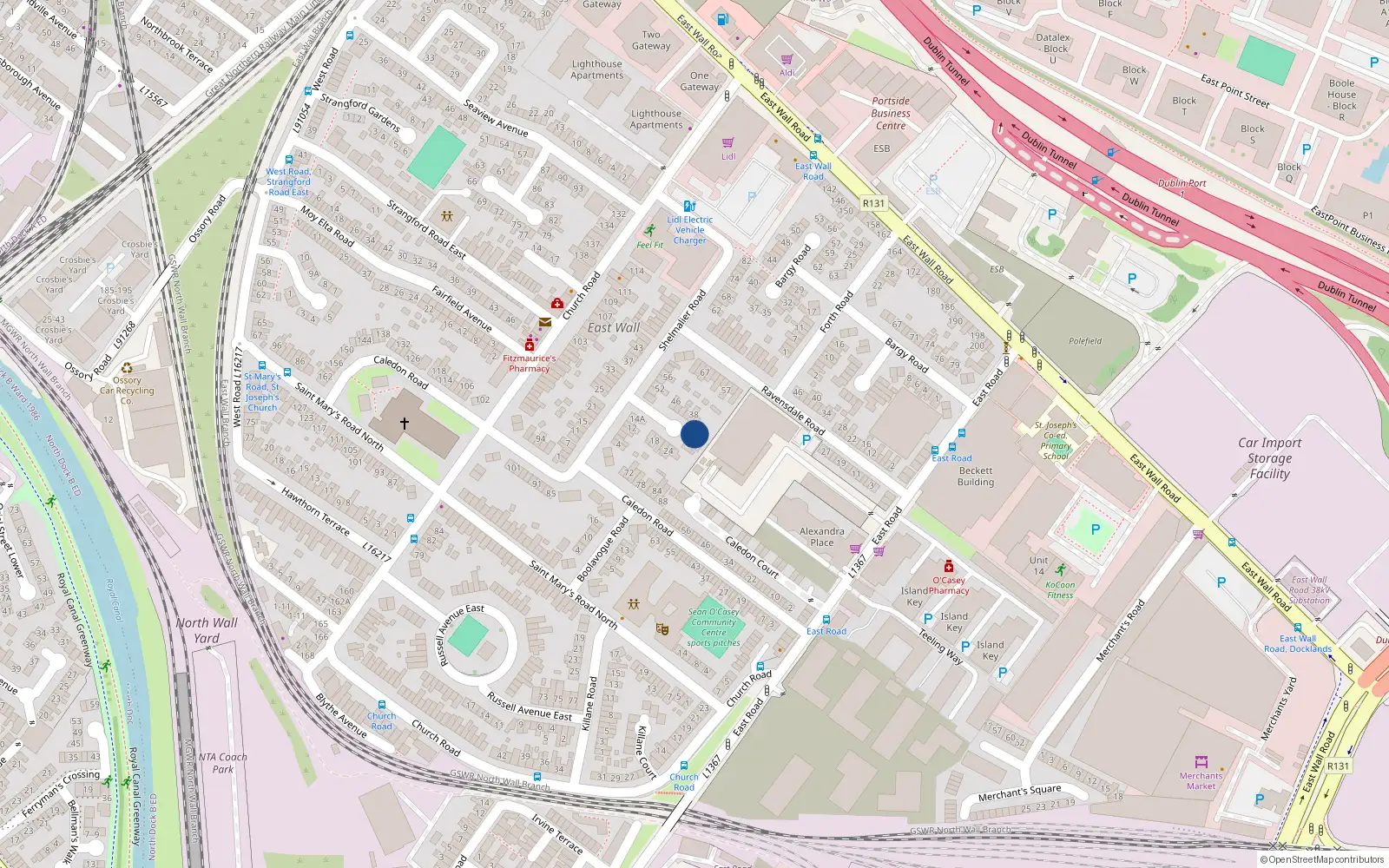 Overhead map showing the location of 34 Shelmalier Road, Dublin 3
