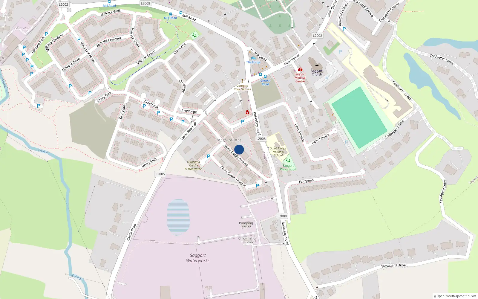Overhead map showing the location of 34 Slade Castle Avenue, Saggart