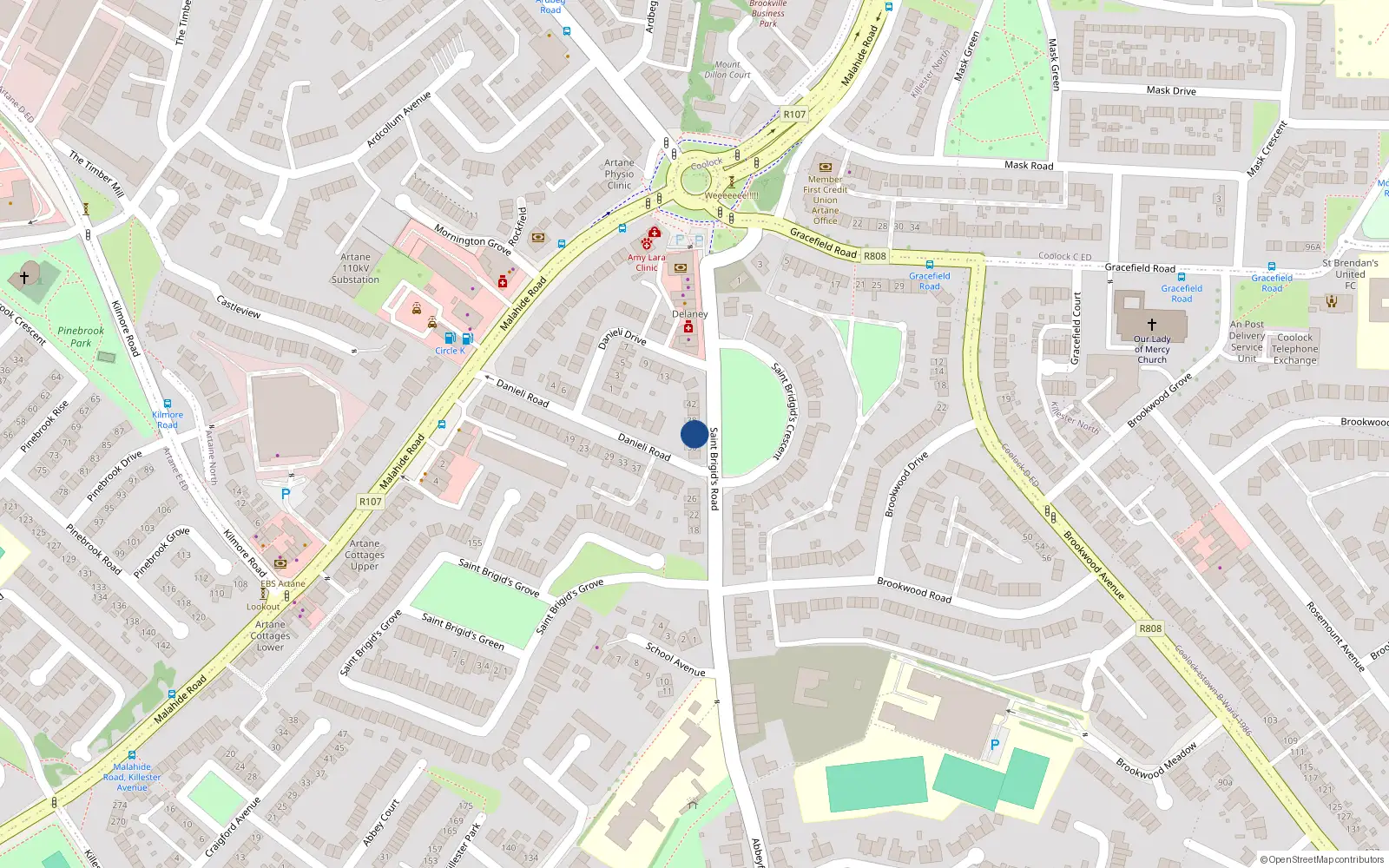 Overhead map showing the location of 34 Saint Brigid's Road, Dublin 5