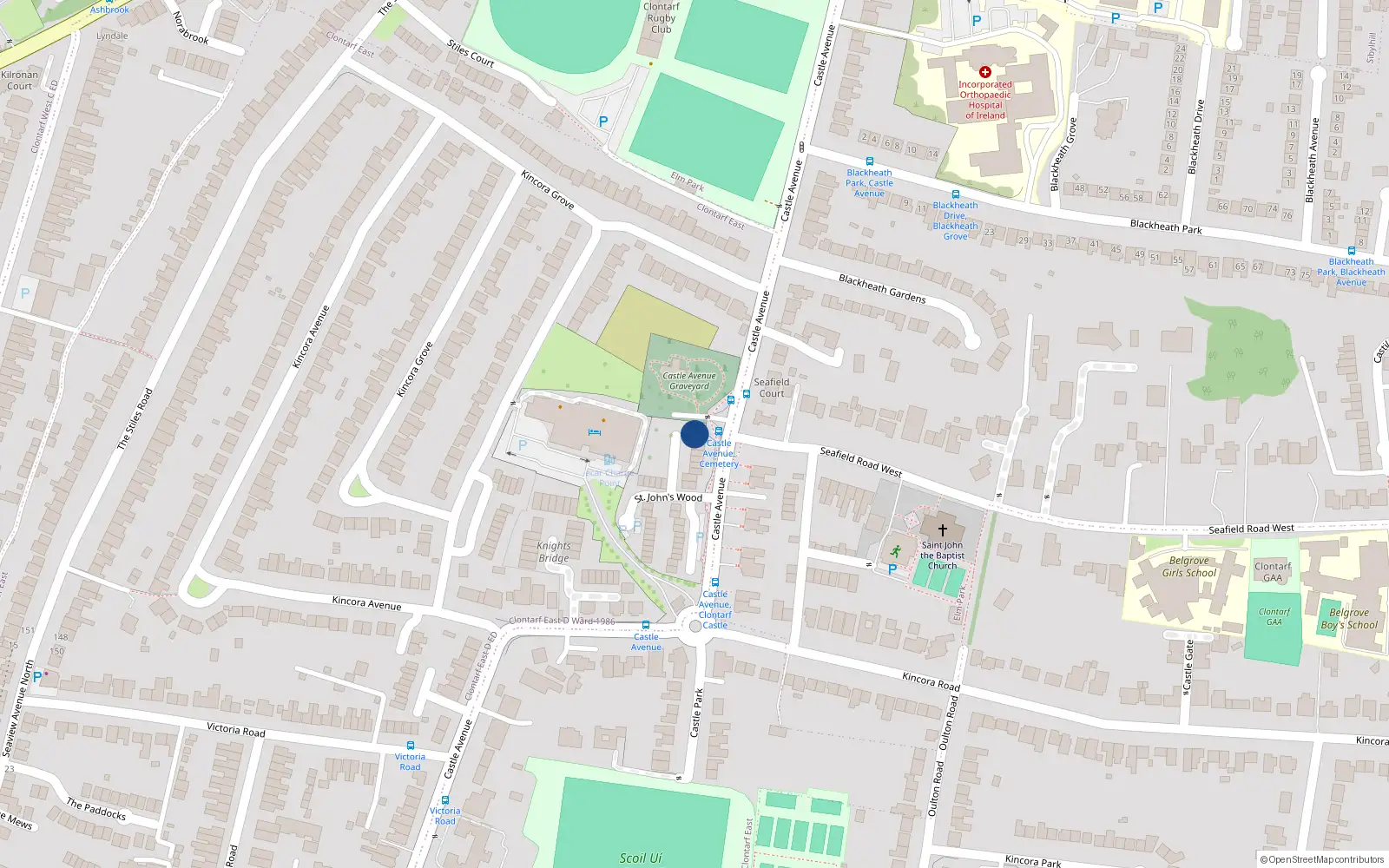 Overhead map showing the location of 34 St Johns Wood, Castle Avenue, Clontarf Dublin 3