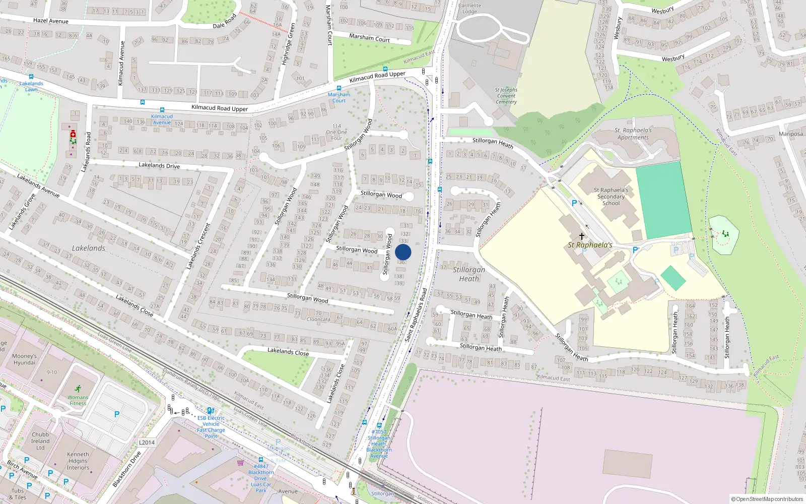 Overhead map showing the location of 34 Stillorgan Wood, Blackrock