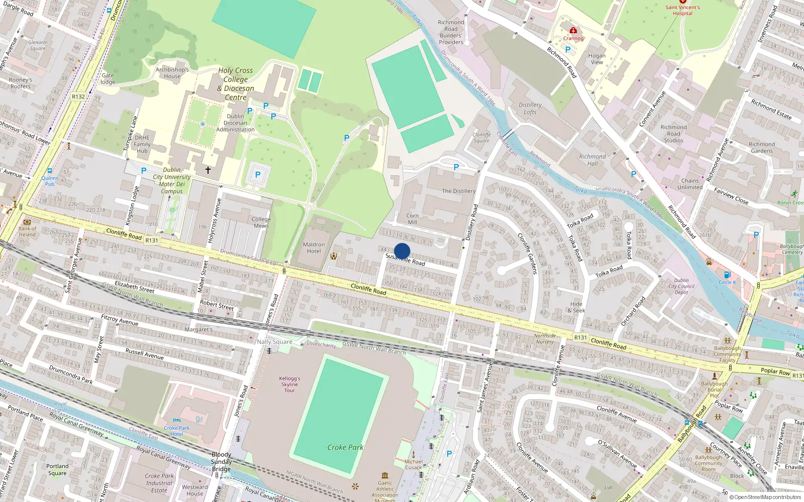 Overhead map showing the location of 34 Susanville Road, Dublin 3