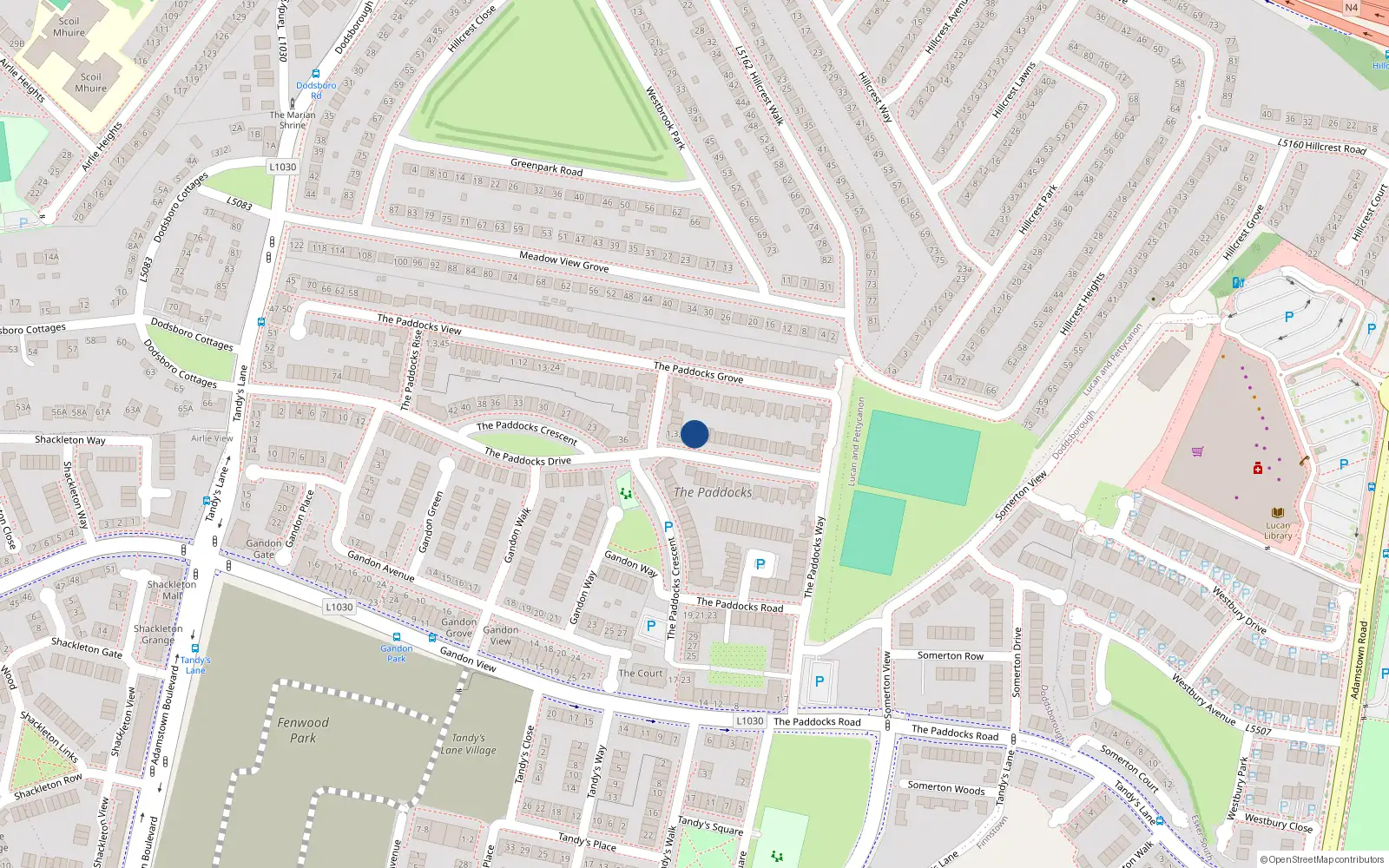 Overhead map showing the location of 34 The Paddocks Drive, Lucan