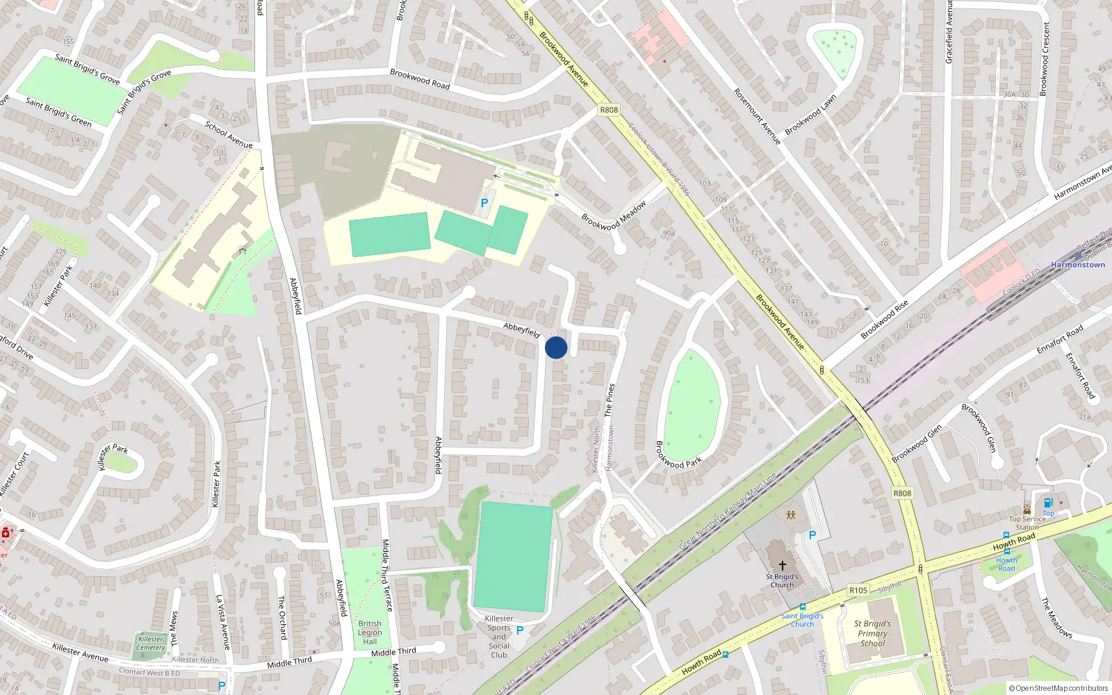 Overhead map showing the location of 34 the Pines, Killester, Dublin 5