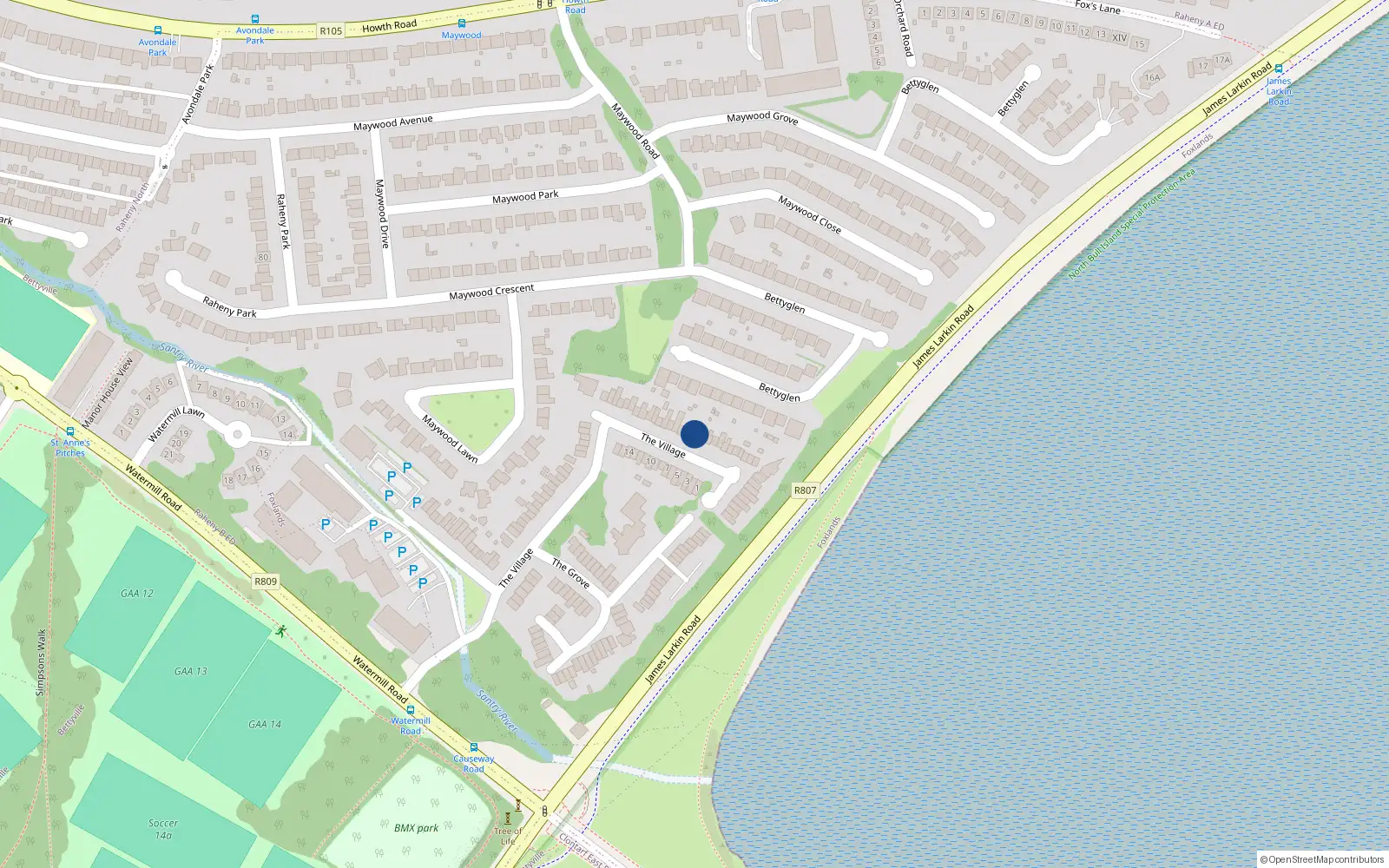 Overhead map showing the location of 34 The Village, Dublin 5