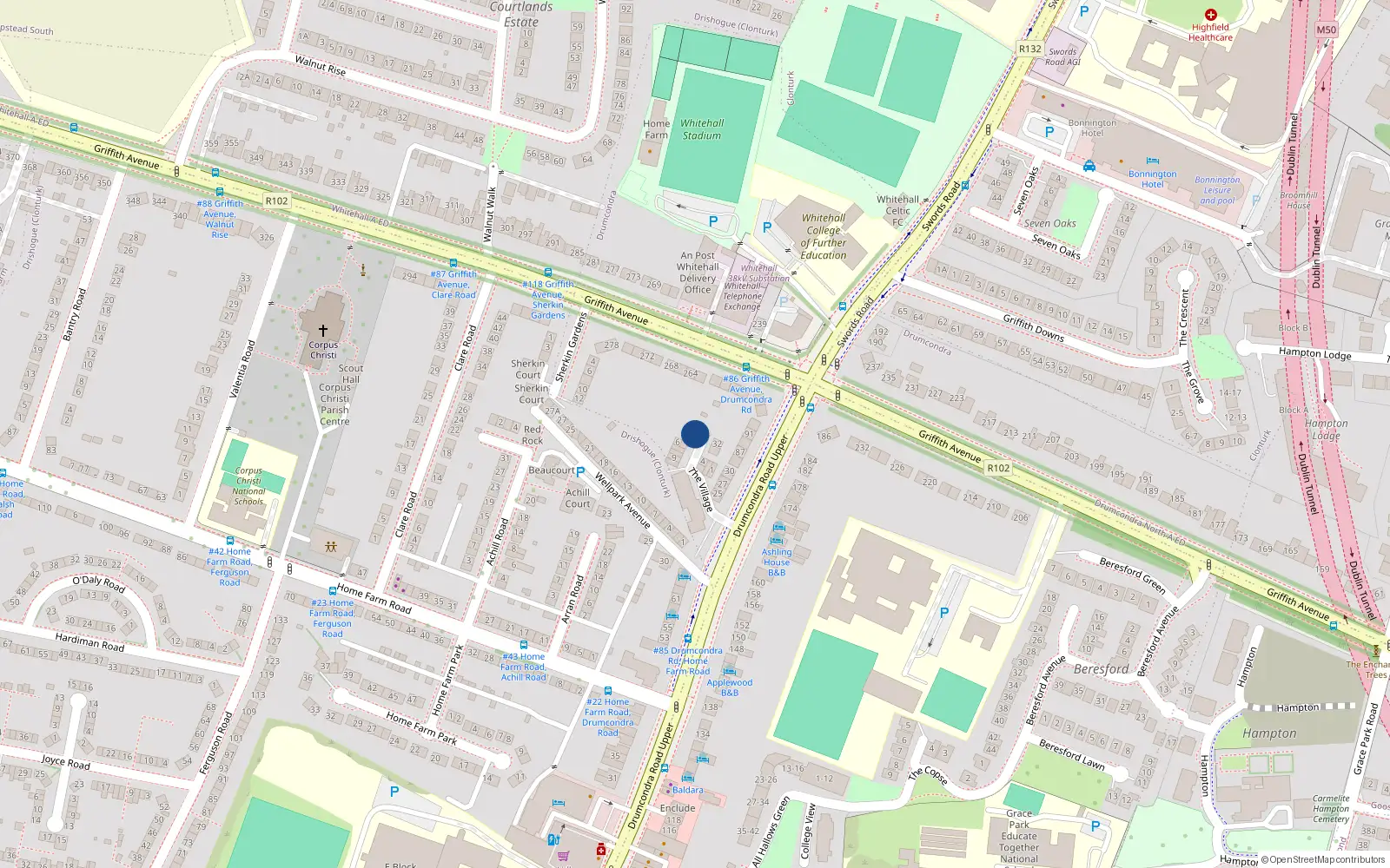 Overhead map showing the location of 34 The Village, Dublin 9