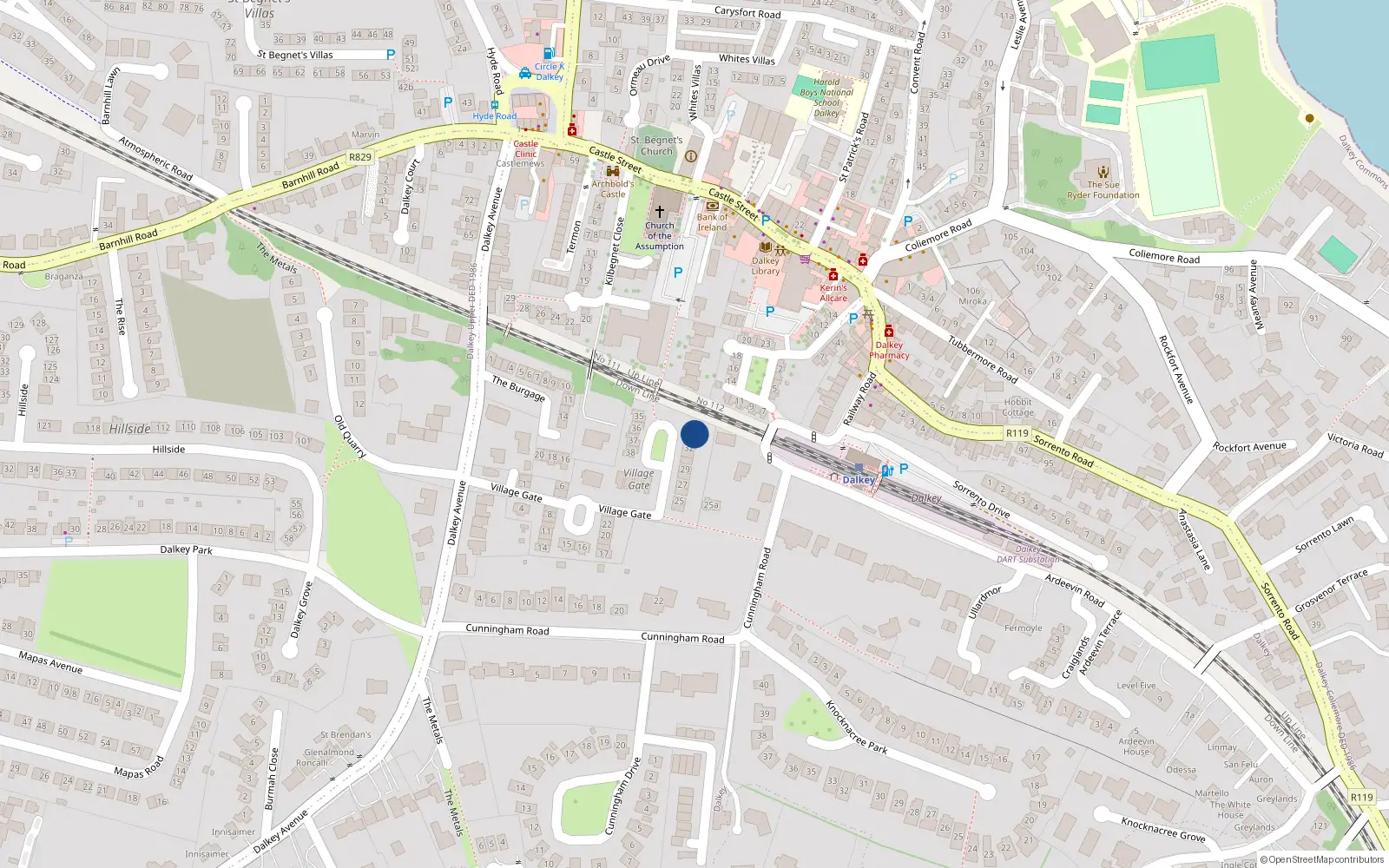Overhead map showing the location of 34 the Village Gate, Dalkey, County Dublin