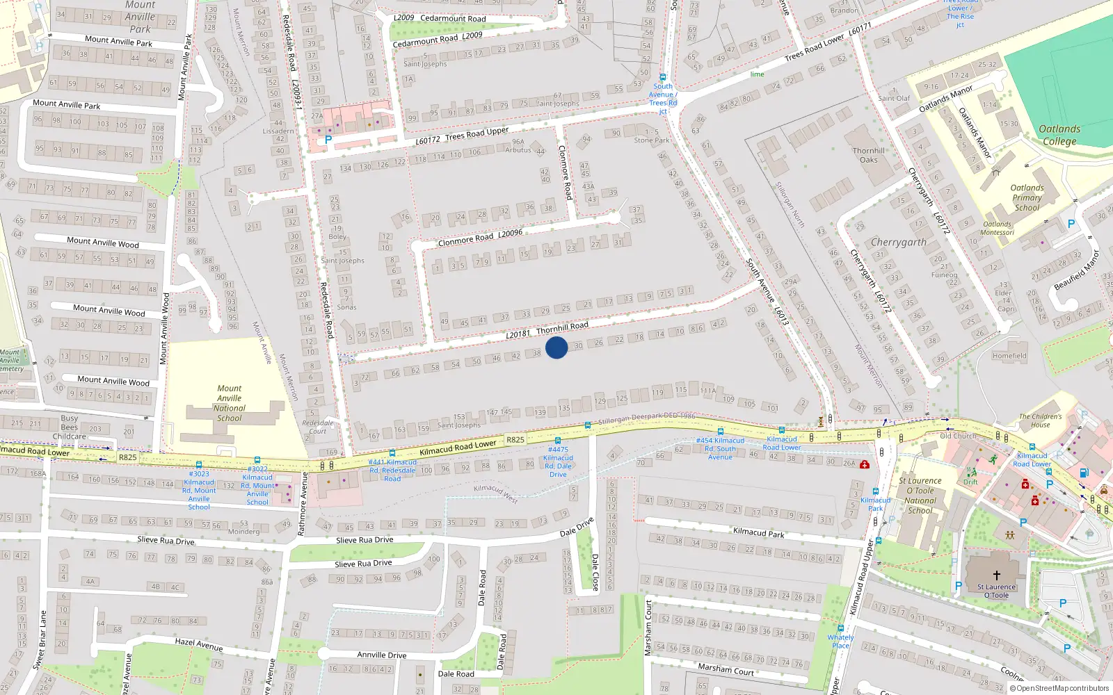 Overhead map showing the location of 34 Thornhill Road, Dublin