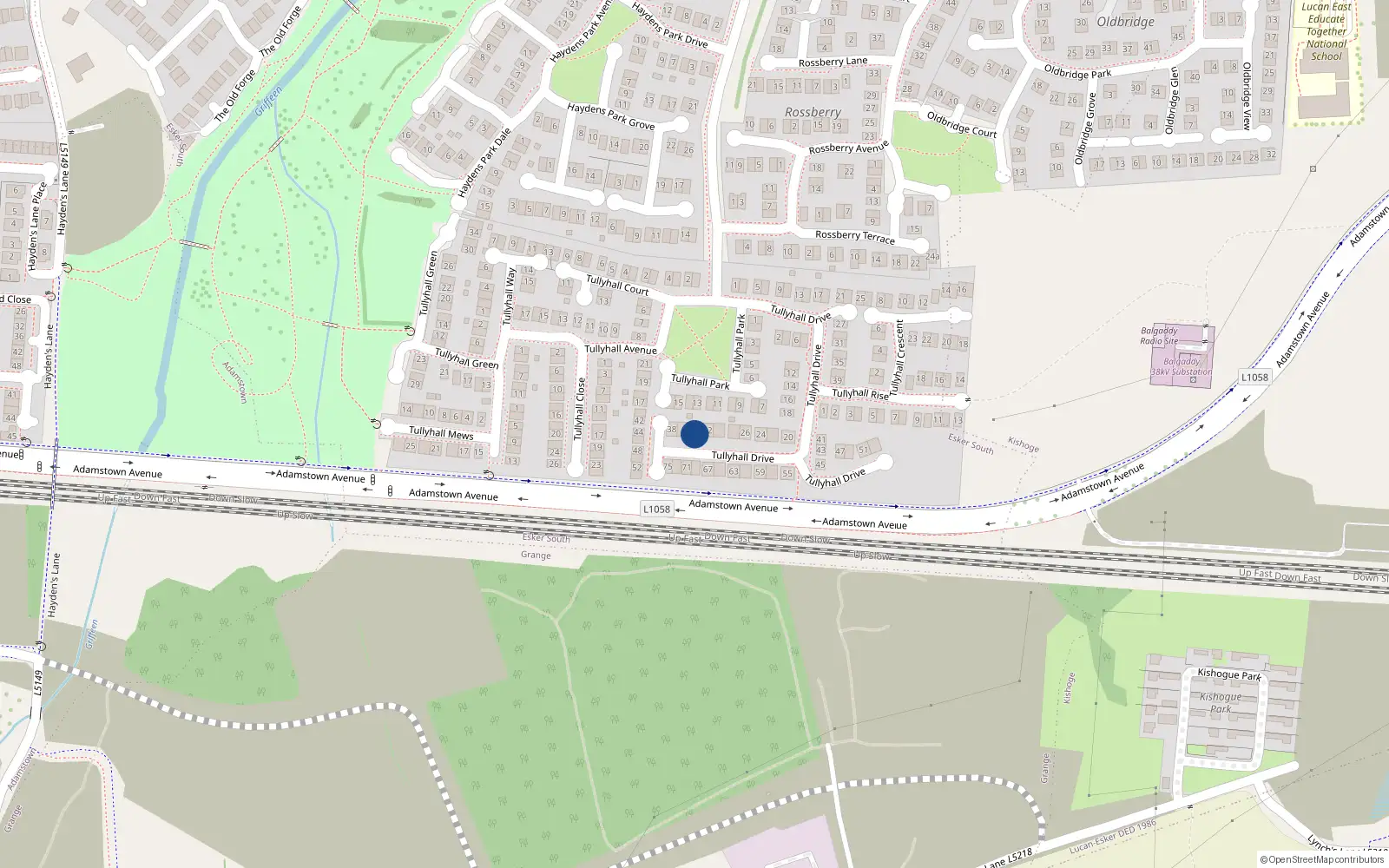 Overhead map showing the location of 34 Tullyhall Drive, Lucan