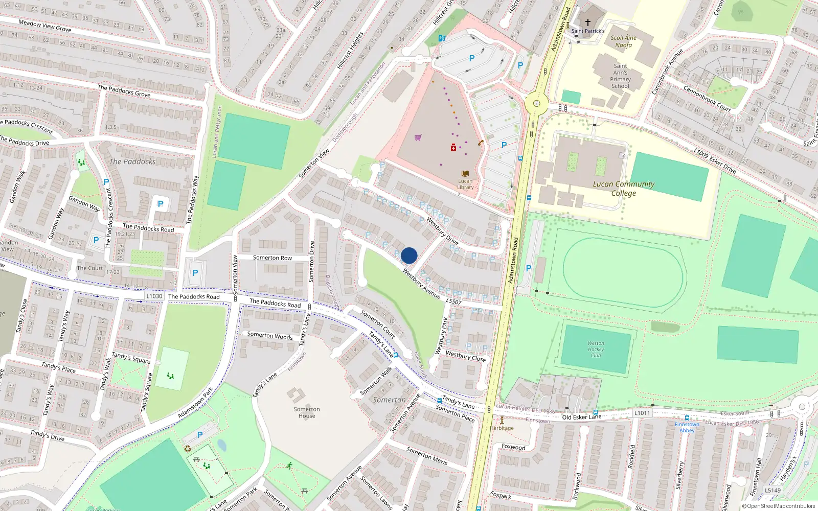 Overhead map showing the location of 34 Westbury Avenue, Lucan
