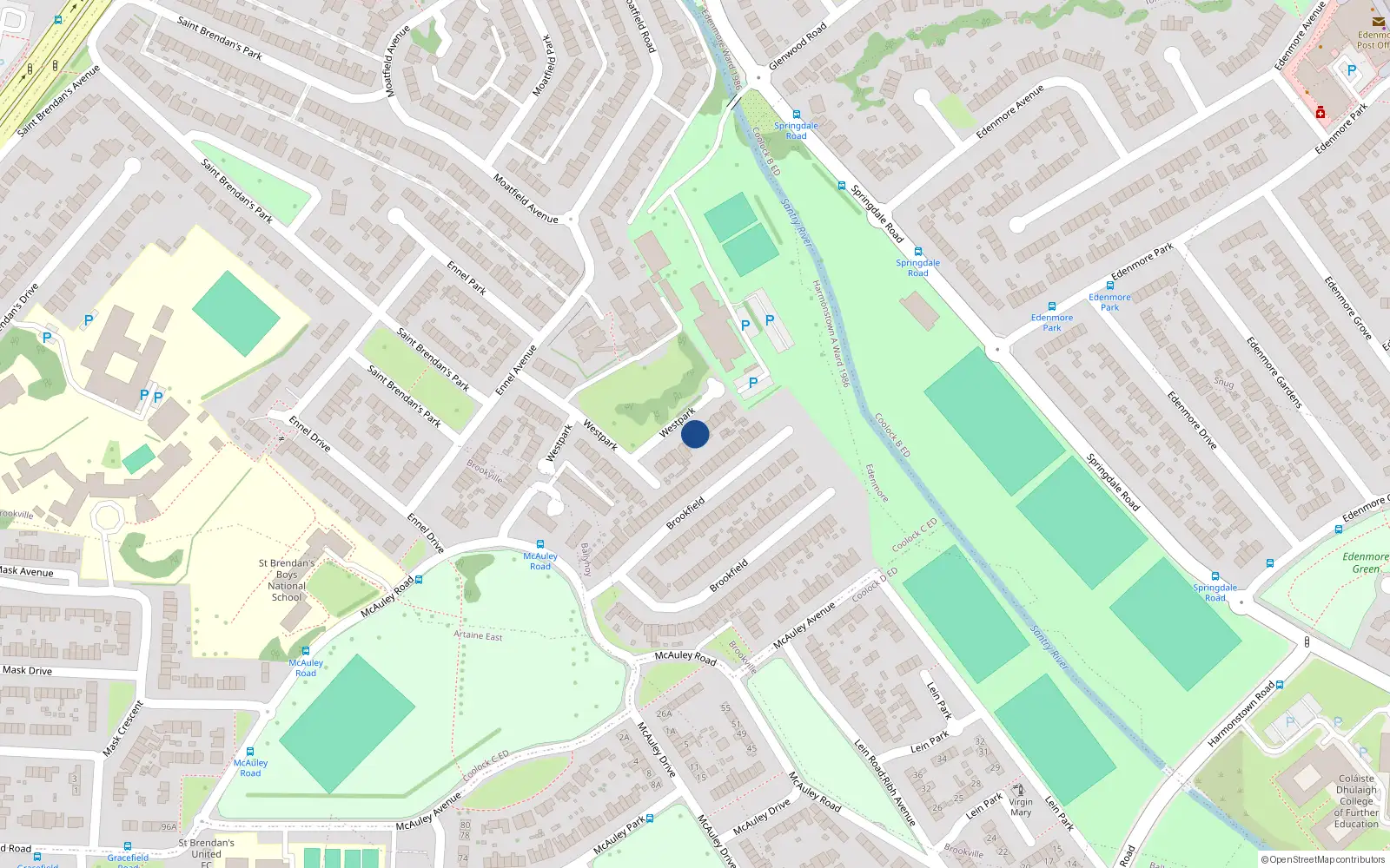 Overhead map showing the location of 34 Westpark, Dublin 5