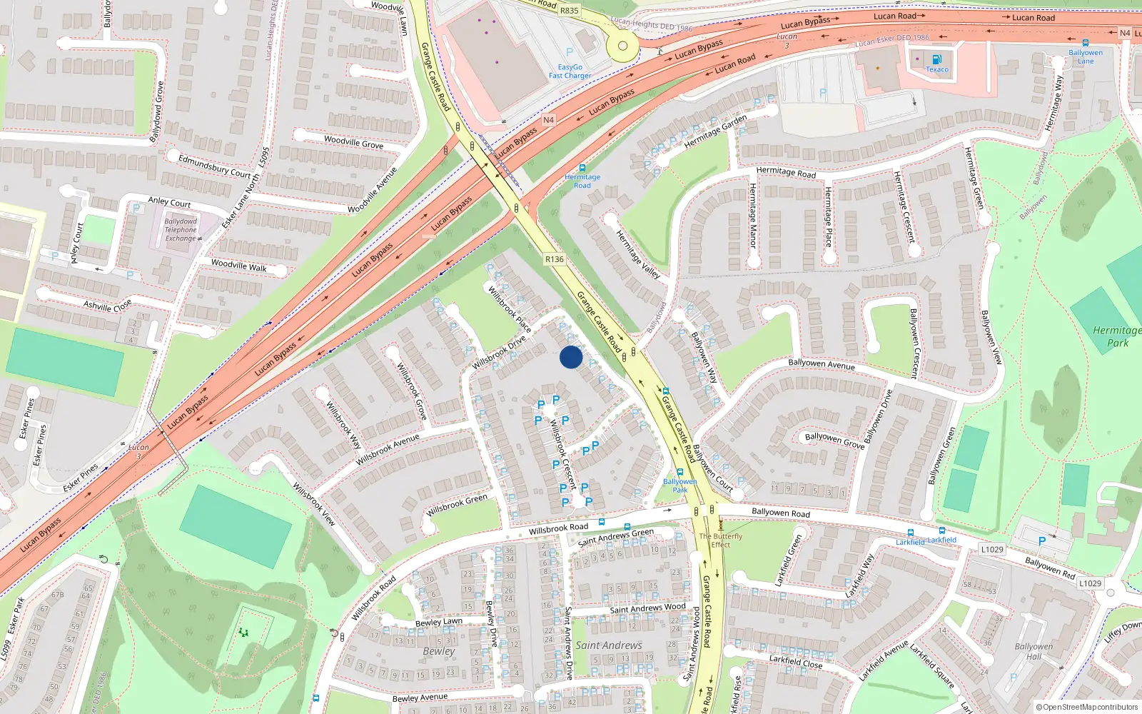 Overhead map showing the location of 34 Willsbrook Drive, Lucan