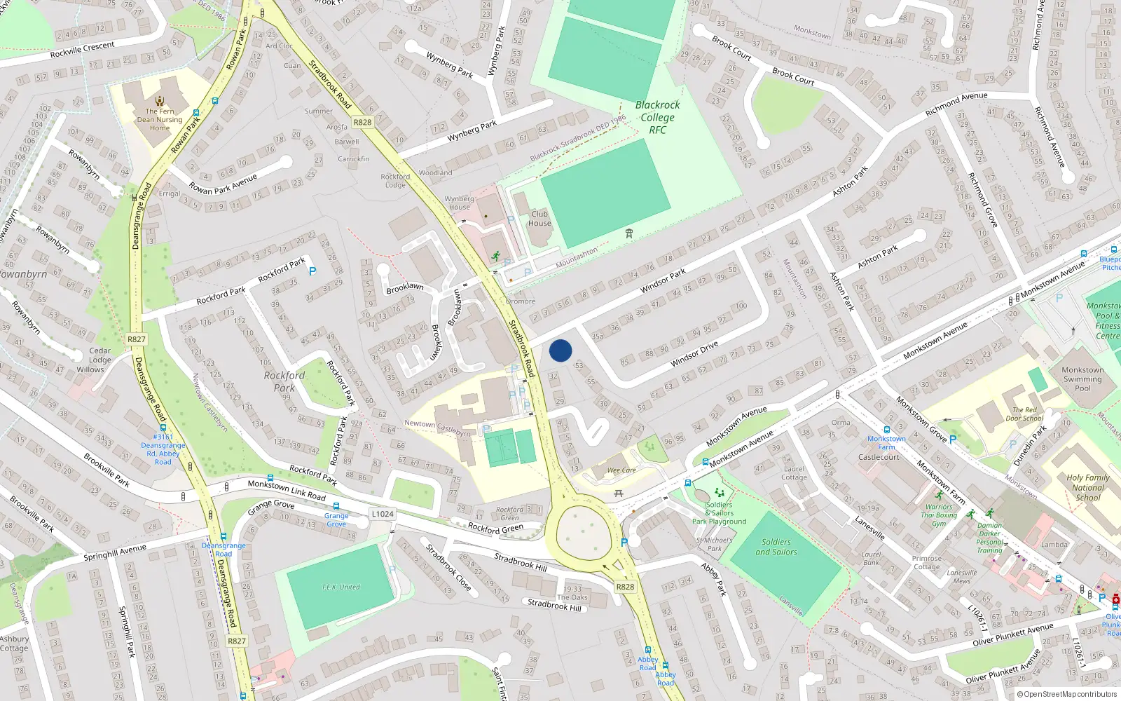 Overhead map showing the location of 34 Windsor Park, Monkstown, Dublin