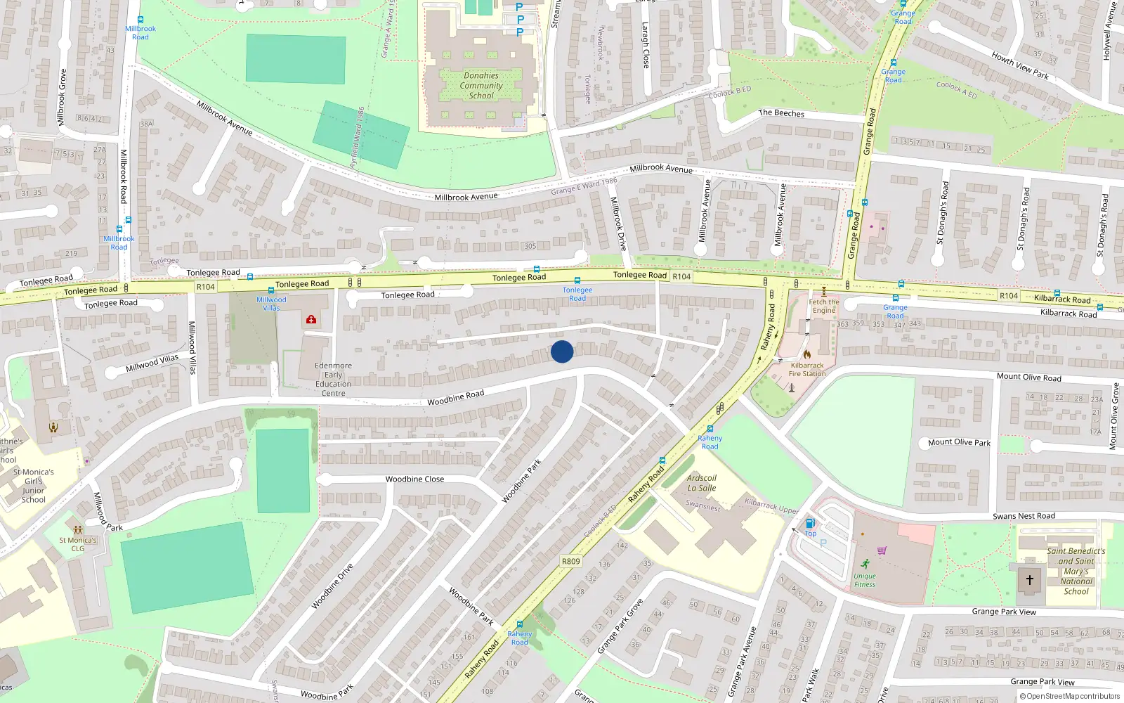 Overhead map showing the location of 34 Woodbine Road, Dublin 5