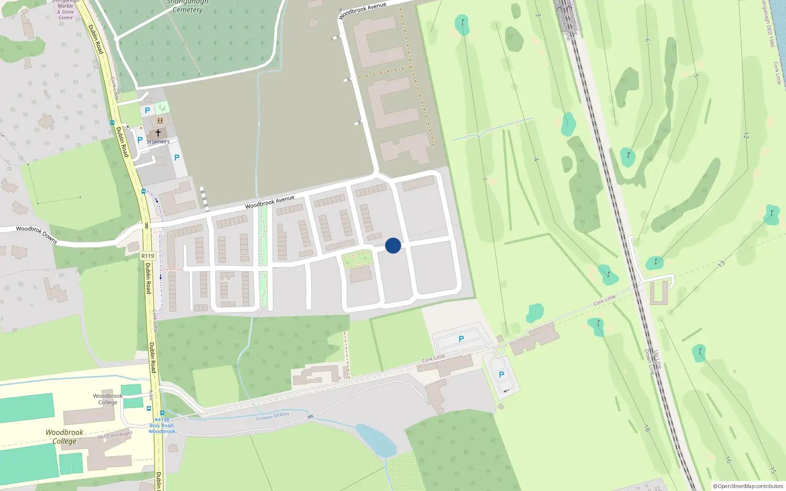 Overhead map showing the location of 34 Woodbrook, Bray