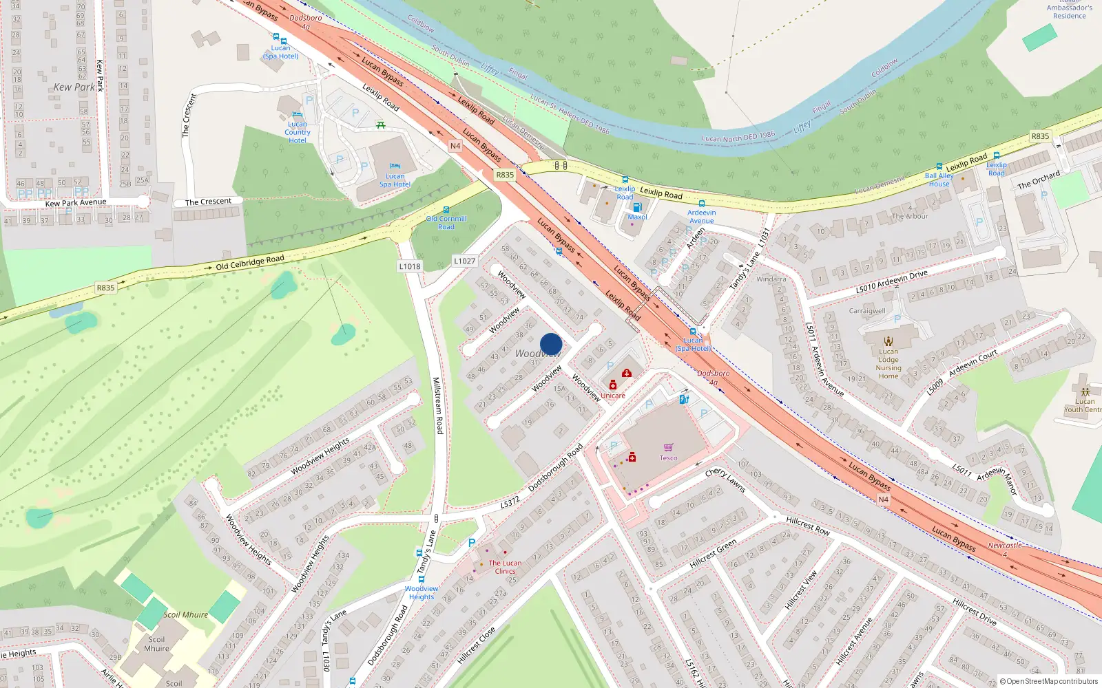 Overhead map showing the location of 34 Woodview, Lucan