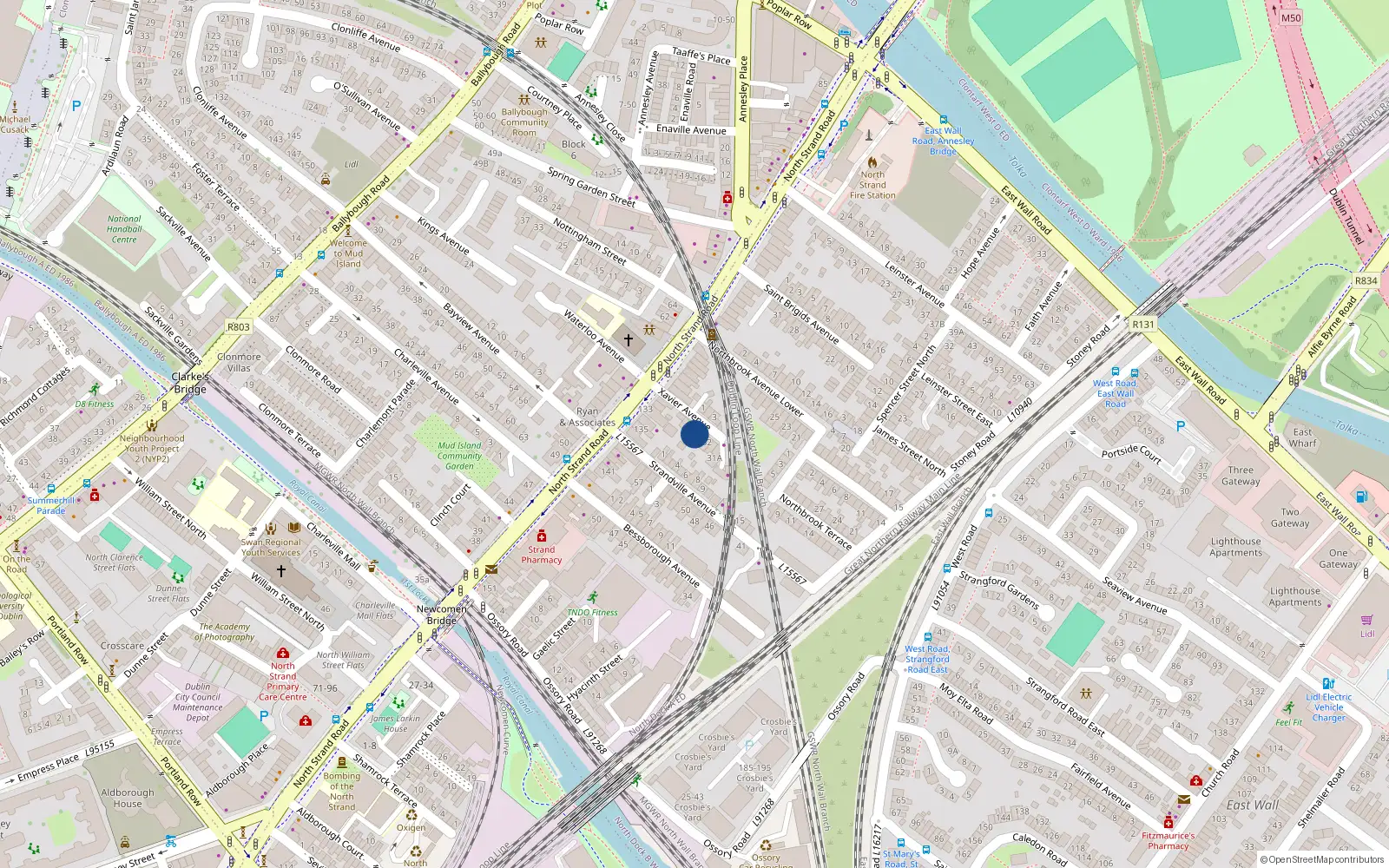 Overhead map showing the location of 34 Xavier Avenue, Dublin 3