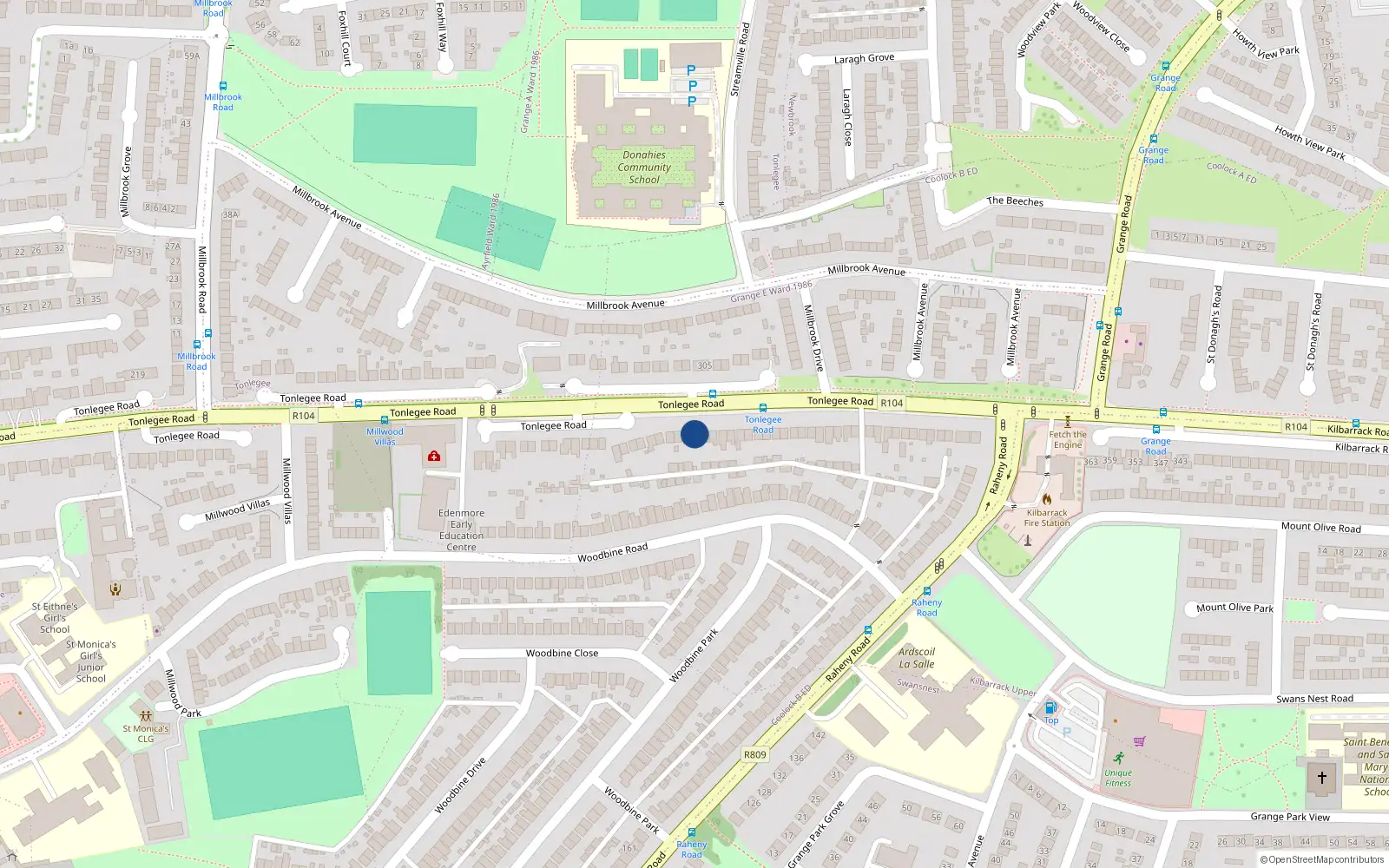 Overhead map showing the location of 340 Tonlegee Road, Dublin 5