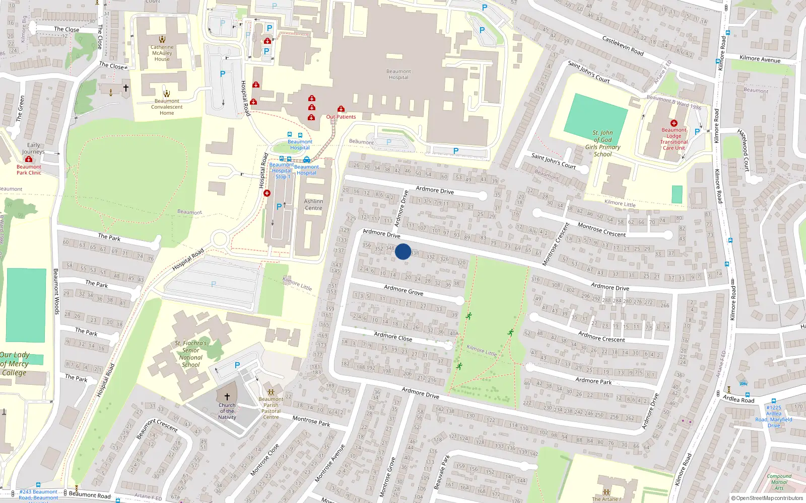 Overhead map showing the location of 342 Ardmore Drive, Dublin 5