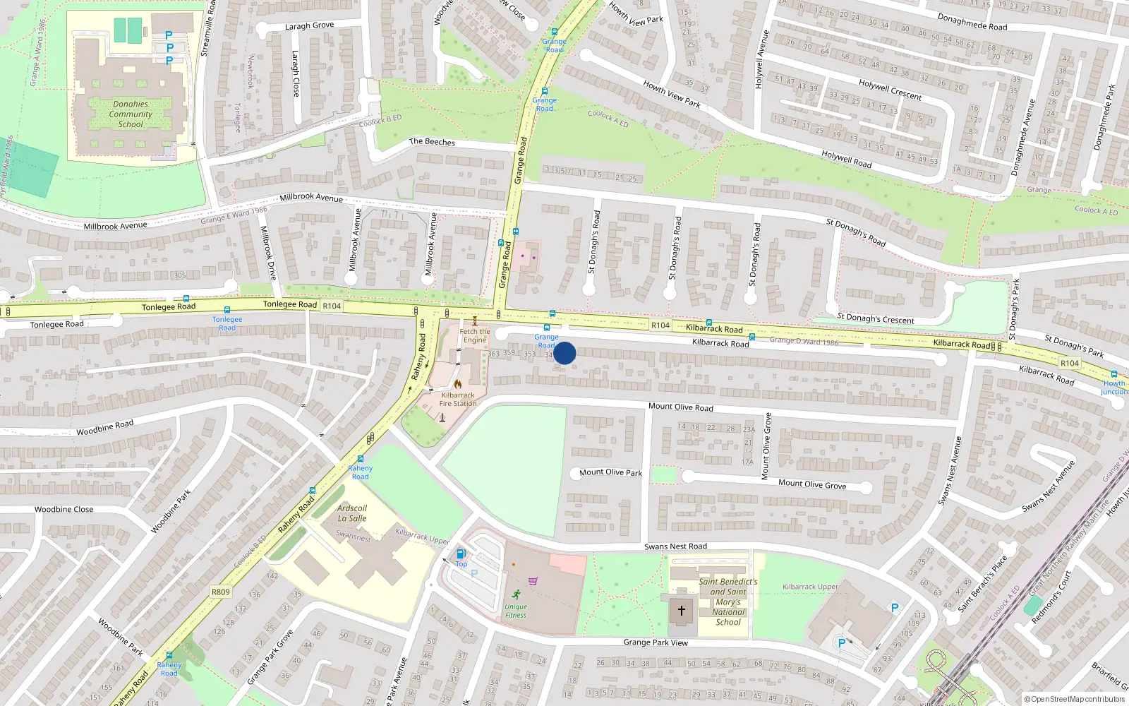 Overhead map showing the location of 343 Kilbarrack Road, Dublin 5
