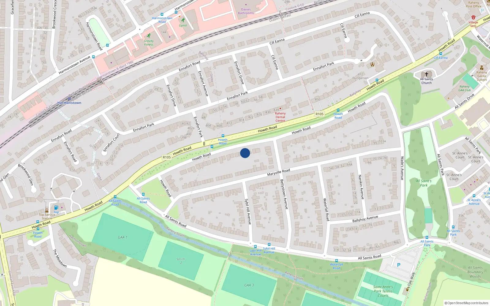 Overhead map showing the location of 345 Howth Road, Raheny, Dublin 5