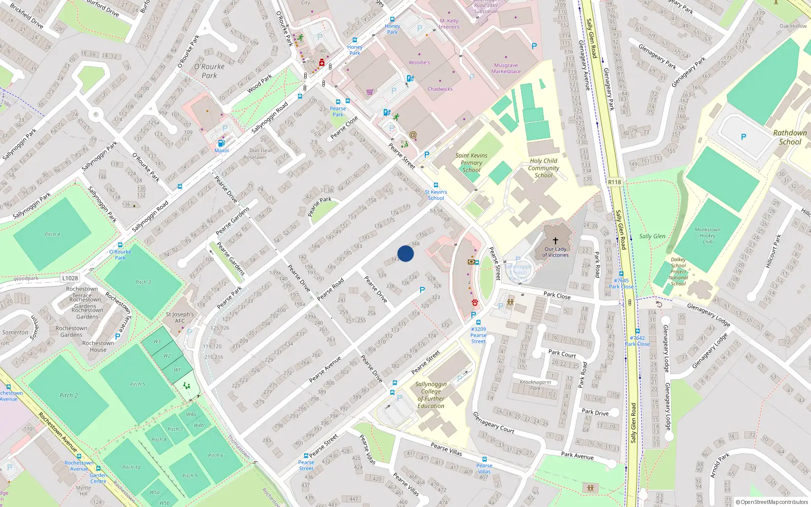 Overhead map showing the location of 345 Pearse Road, Dublin