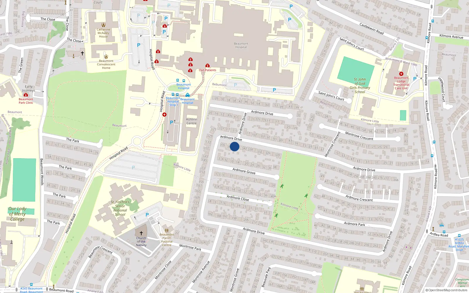 Overhead map showing the location of 348 Ardmore Drive, Artane, Dublin 5