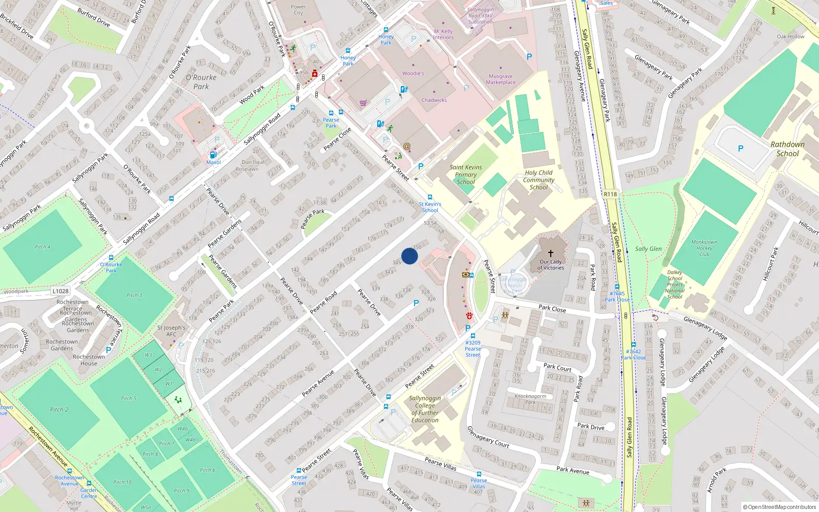 Overhead map showing the location of 348 Pearse Road, Sallynoggin