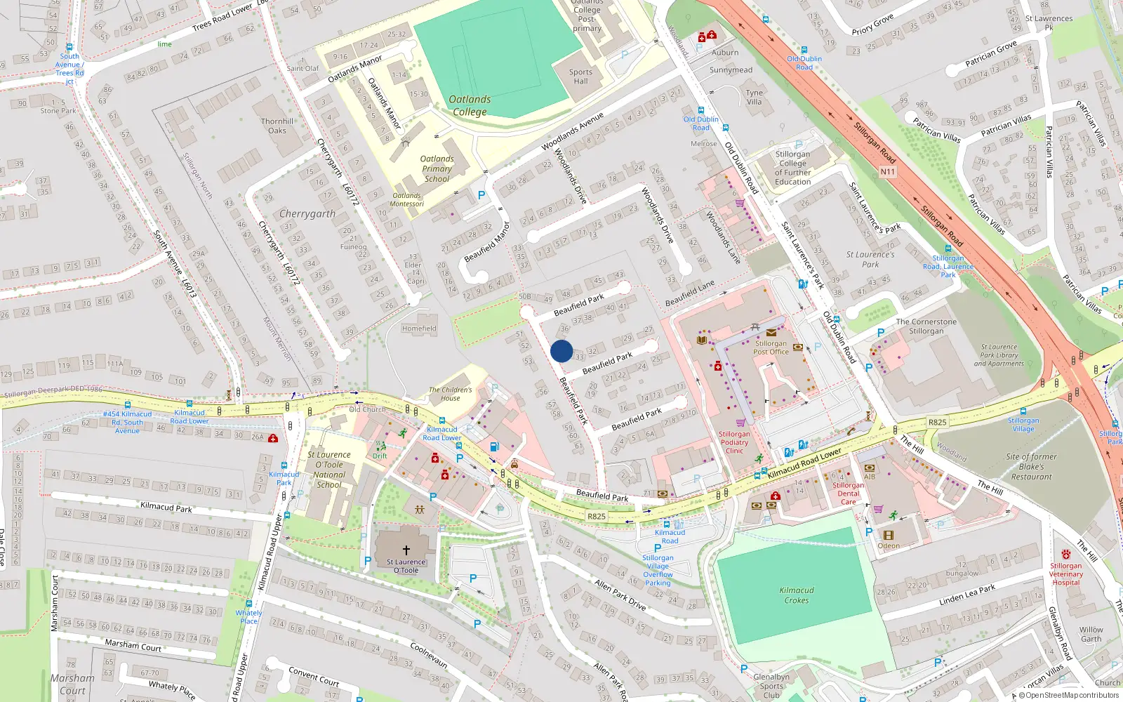 Overhead map showing the location of 34A Beaufield Park, County Dublin