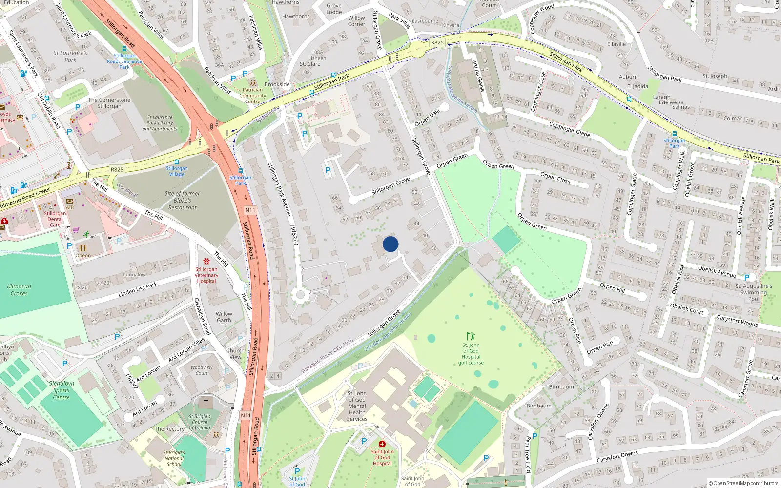 Overhead map showing the location of 34A Stillorgan Grove, Blackrock, Dublin