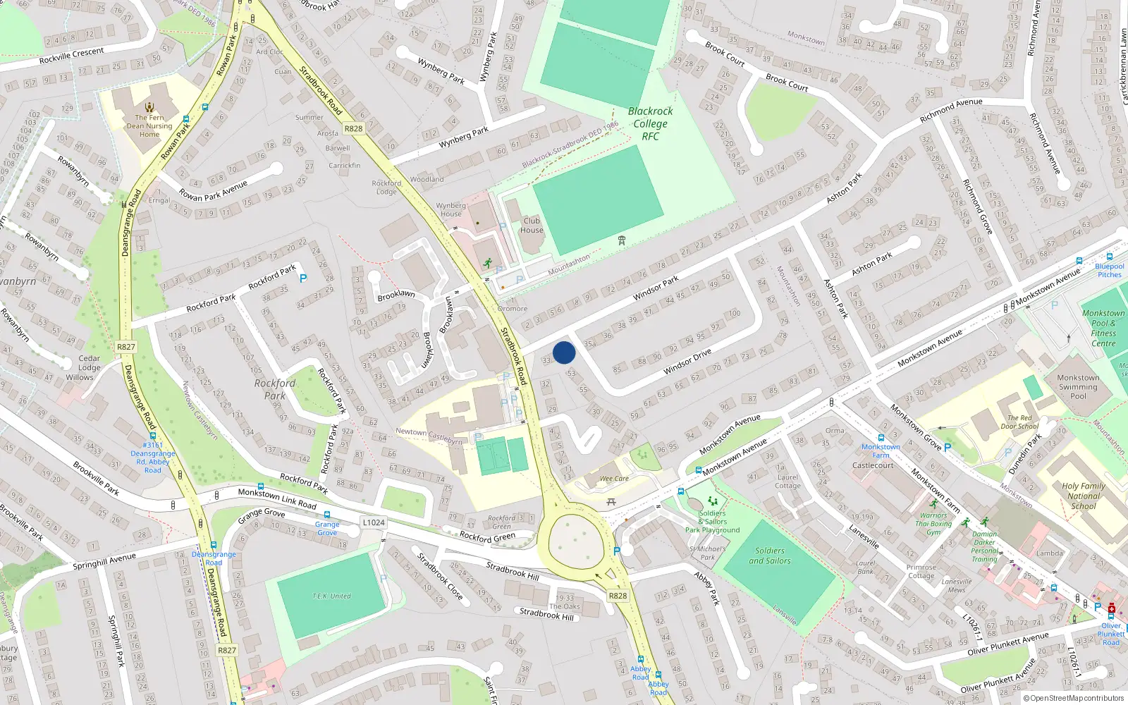 Overhead map showing the location of 34A Windsor Park, Co. Dublin