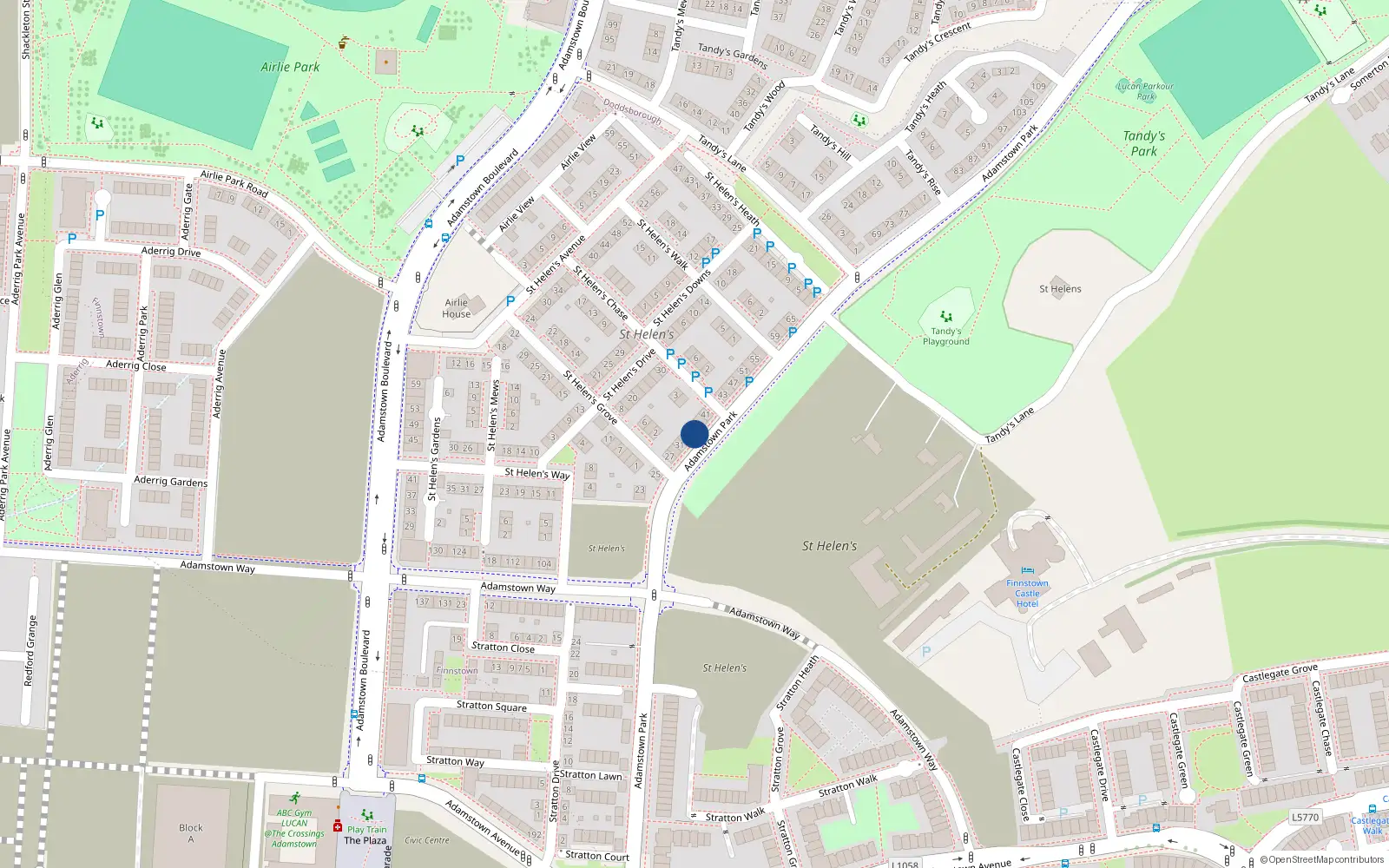 Overhead map showing the location of 35 Adamstown Park, Lucan