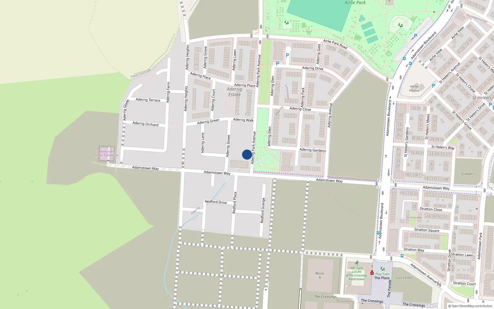 Overhead map showing the location of 35 Aderrig Park Avenue, Co.dublin