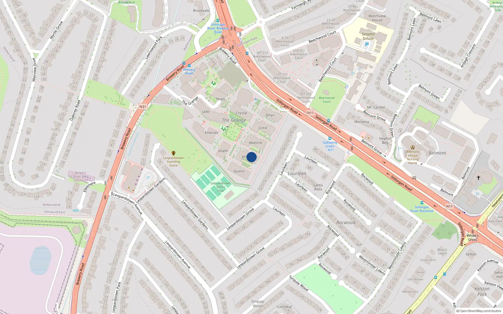 Overhead map showing the location of 35 Amber the Grange, Brewery Road, Stillorgan