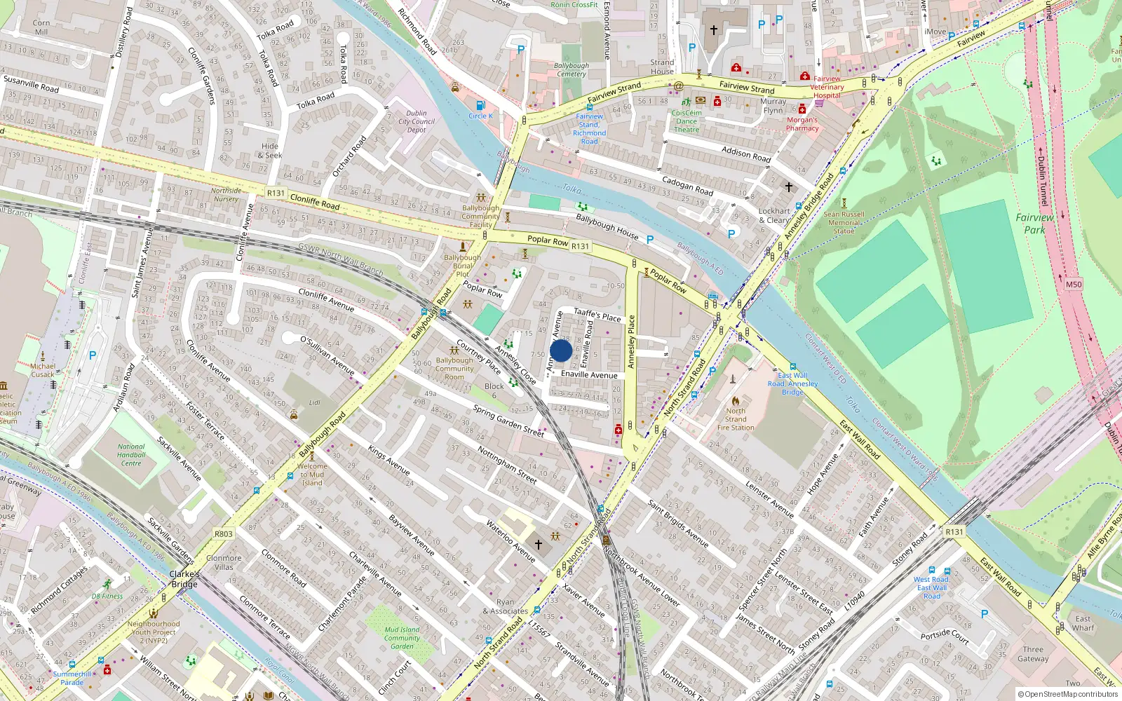 Overhead map showing the location of 35 Annesley Avenue, North Strand, Dublin 3