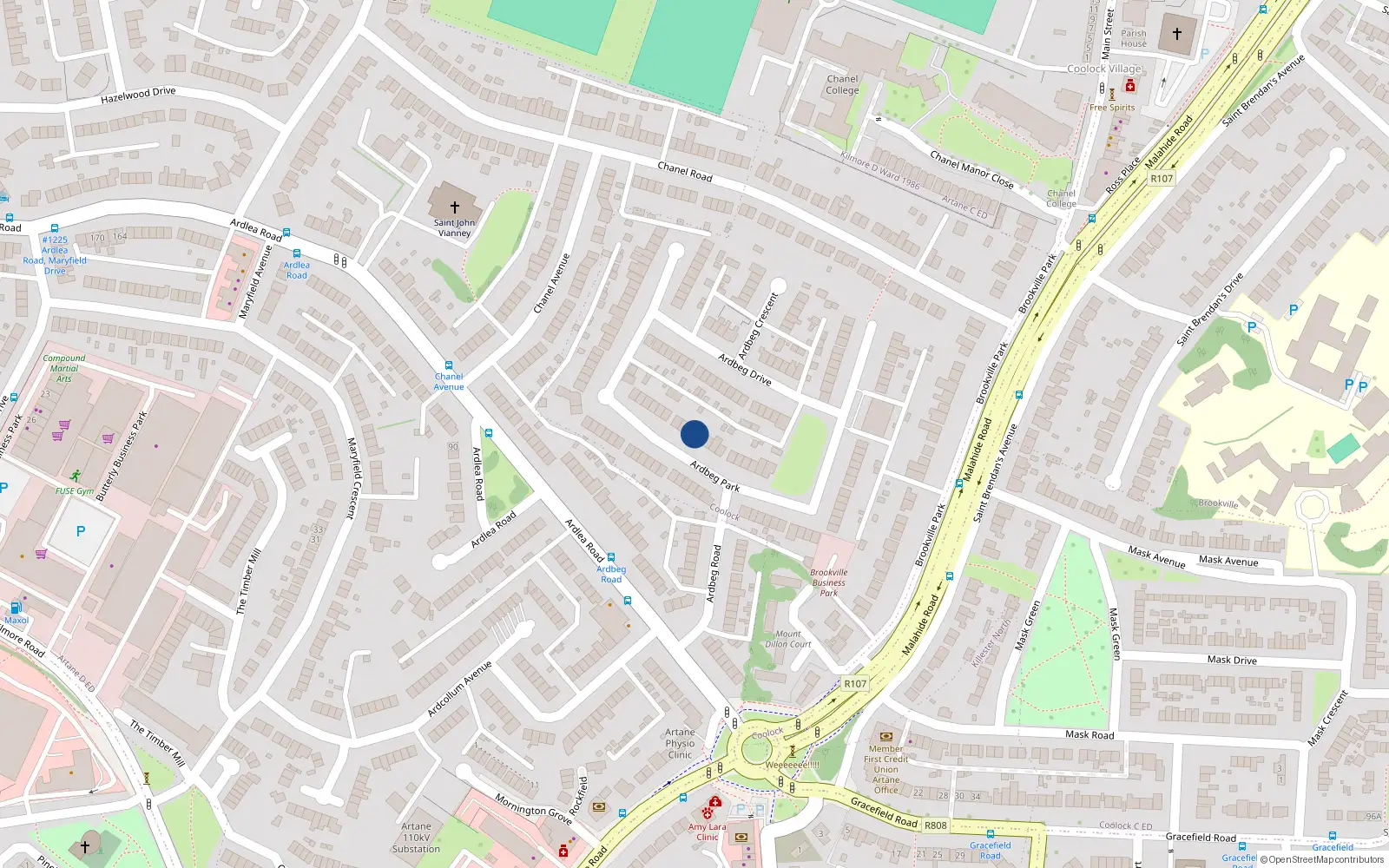 Overhead map showing the location of 35 Ardbeg Park, Artane, Dublin 5