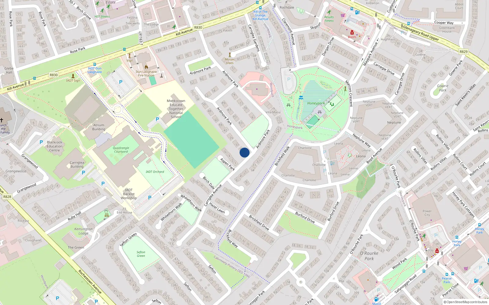 Overhead map showing the location of 35 Ardmore Park, Dun Laoghaire